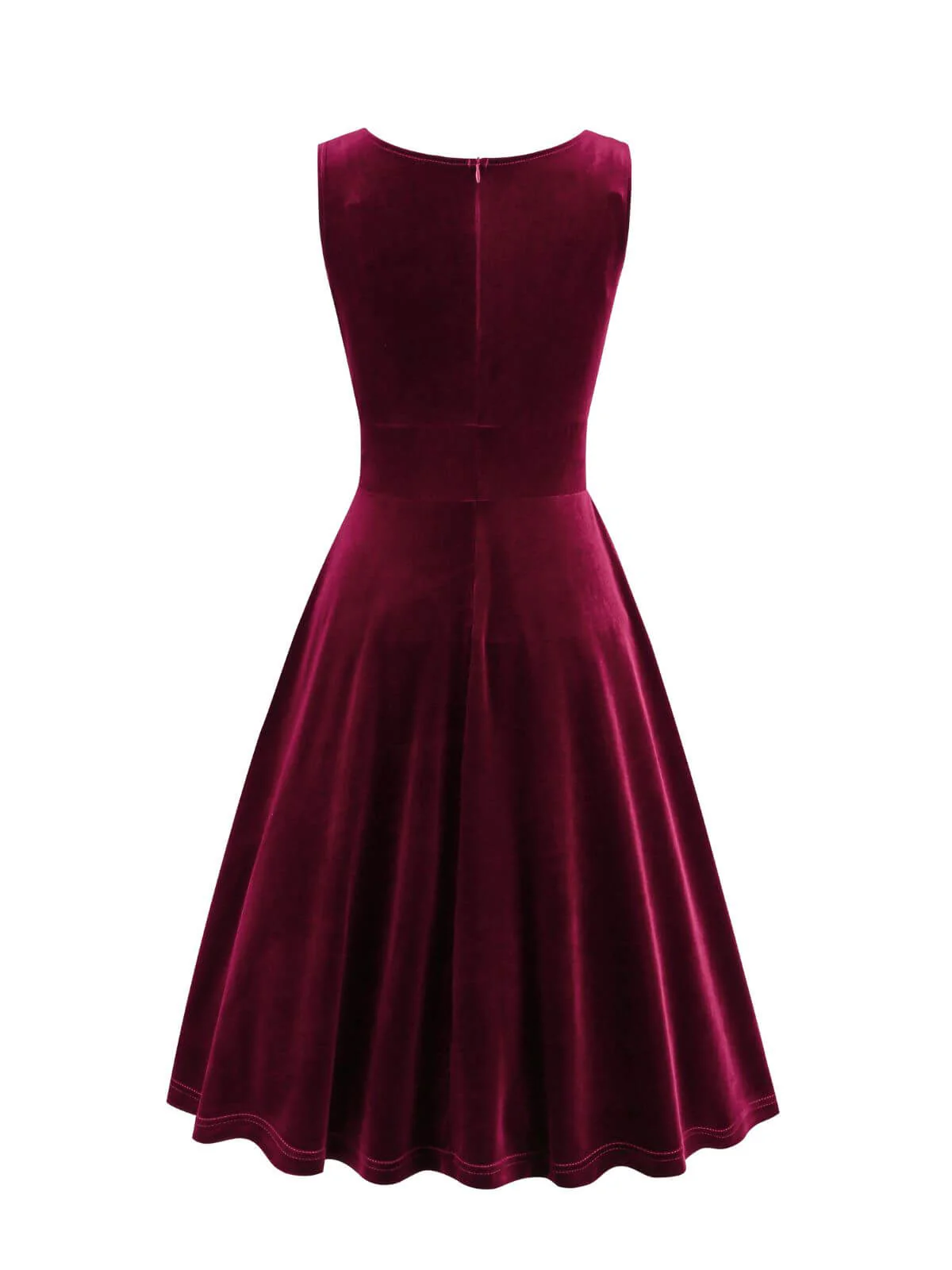 1950s Solid V-Neck Pleated Velvet Dress - Image 2