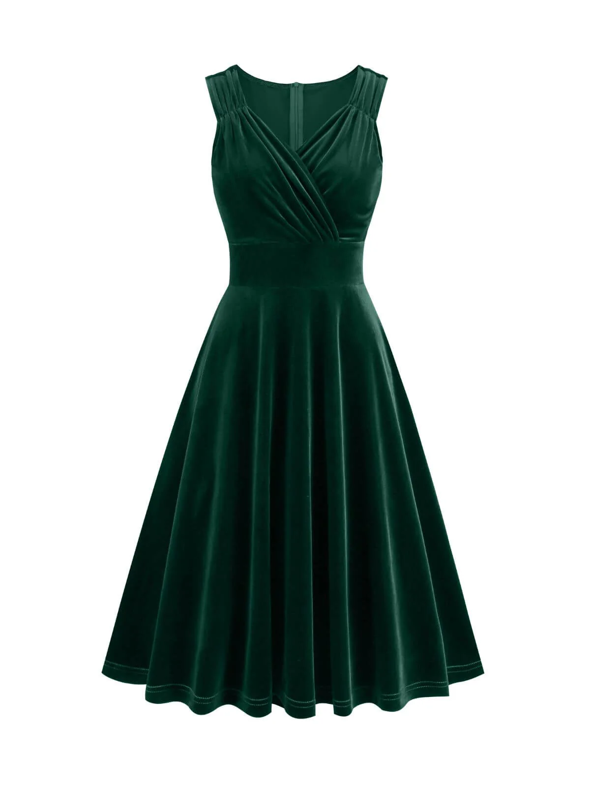 1950s Solid V-Neck Pleated Velvet Dress - Image 3