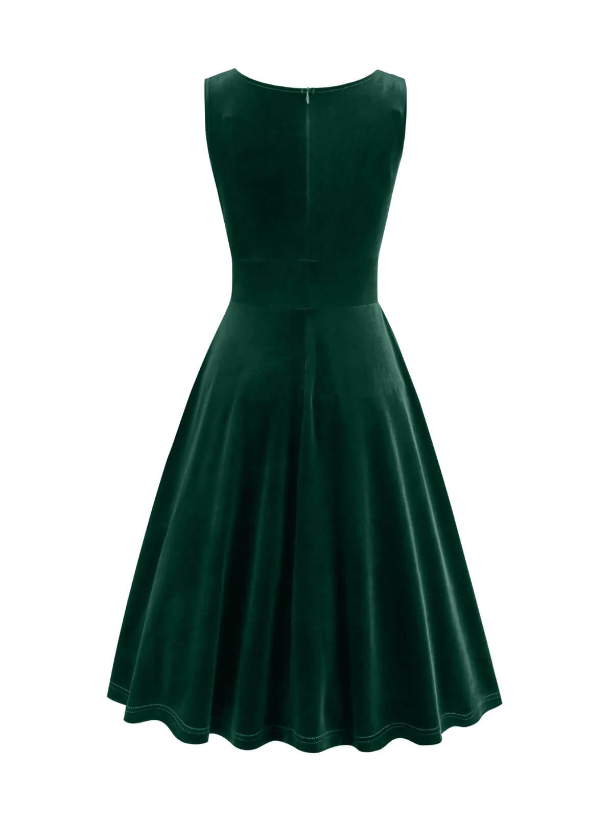 1950s Solid V-Neck Pleated Velvet Dress - Image 4