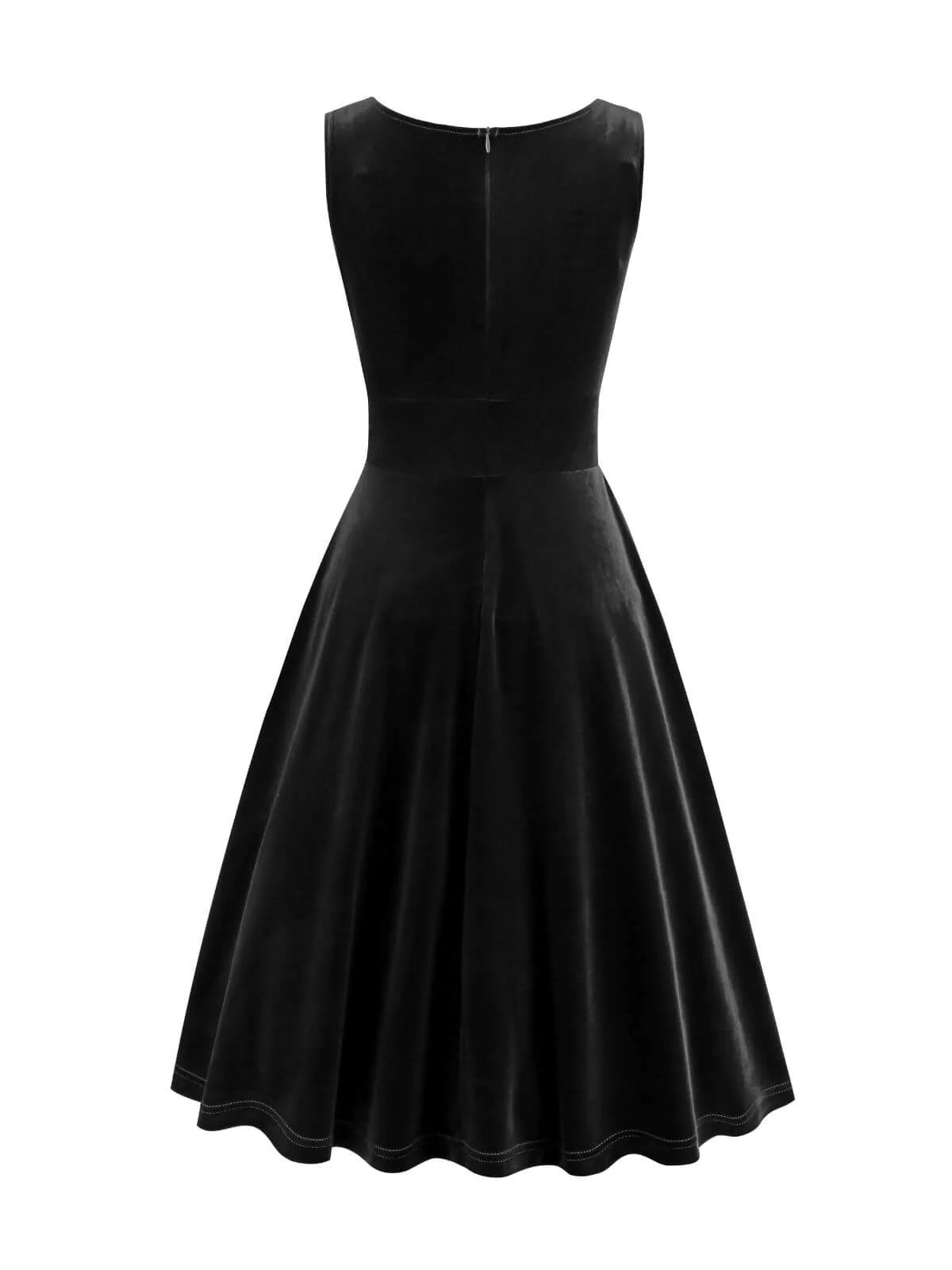 1950s Solid V-Neck Pleated Velvet Dress - Image 6