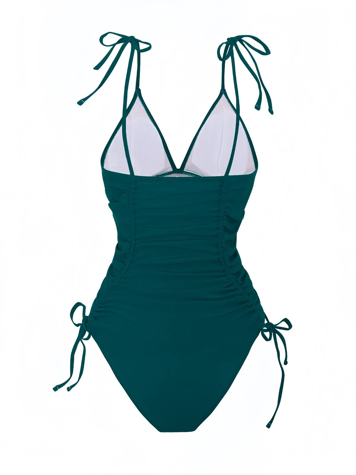 1950s Solid V-Neck Ruched One-Piece Swimsuit - Image 9