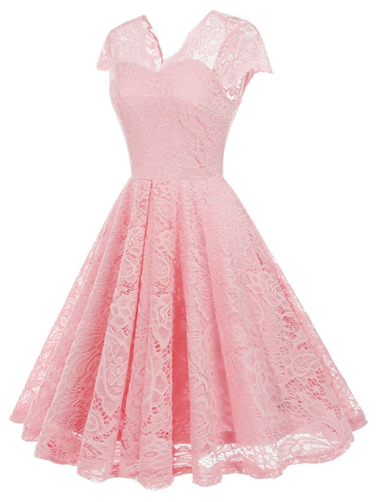 1950s Solid V-Neck Sleeveless Lace Dress - Image 2