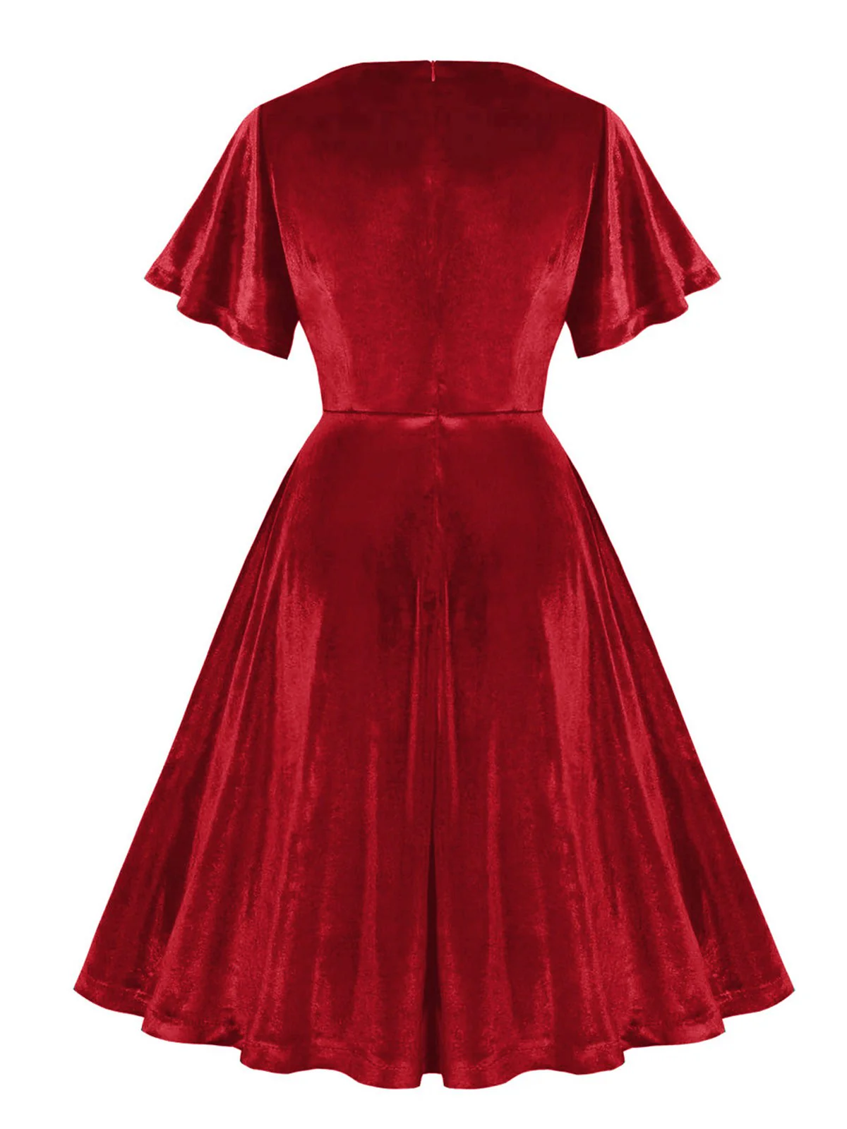 1950s Solid Ruffle Sleeves Velvet Dress - Image 2