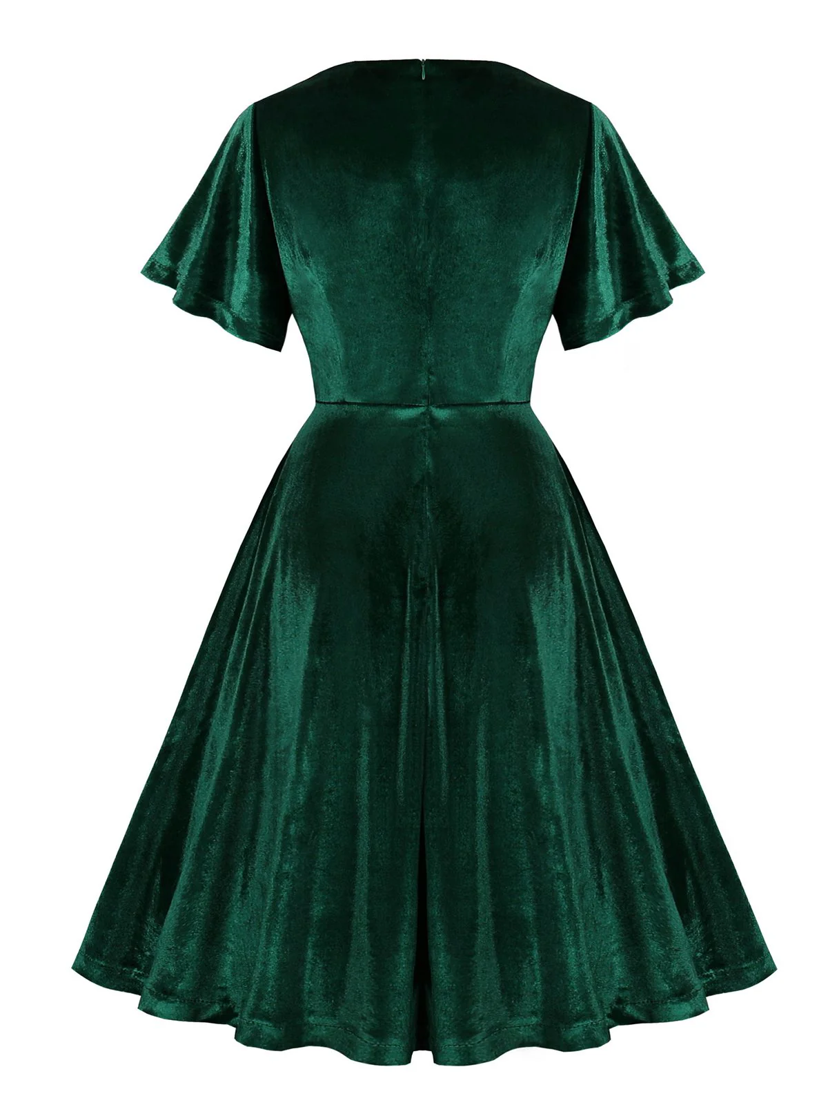 1950s Solid Ruffle Sleeves Velvet Dress - Image 3