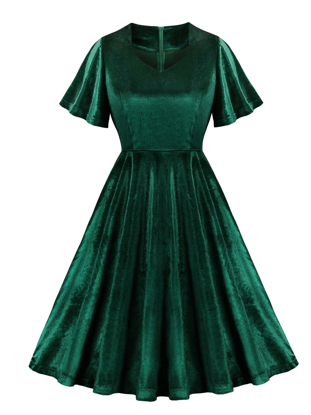 1950s Solid Ruffle Sleeves Velvet Dress - Image 4