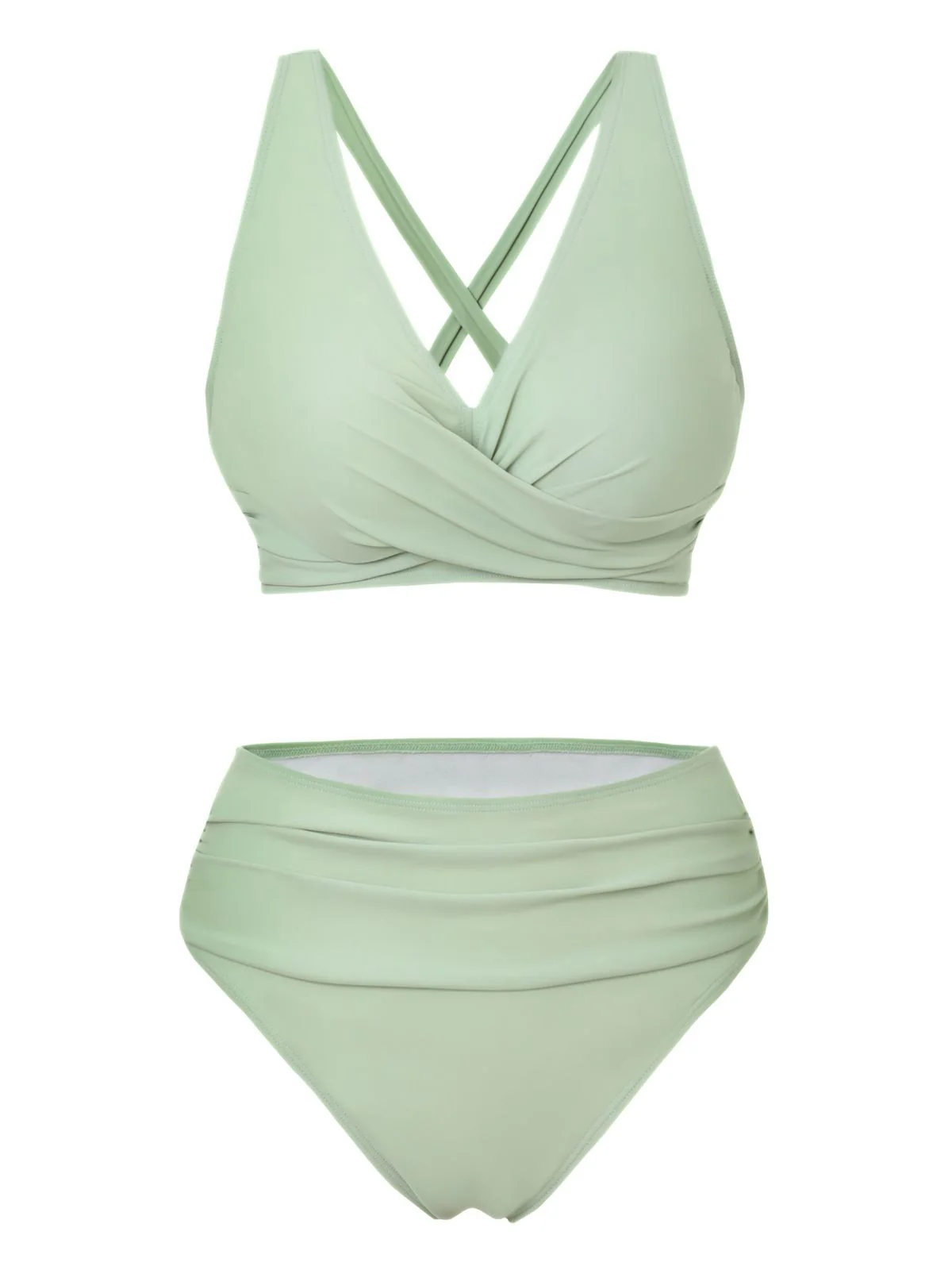 1950s Solid Wrap Crisscross High Waist Bikini Set - Image 2