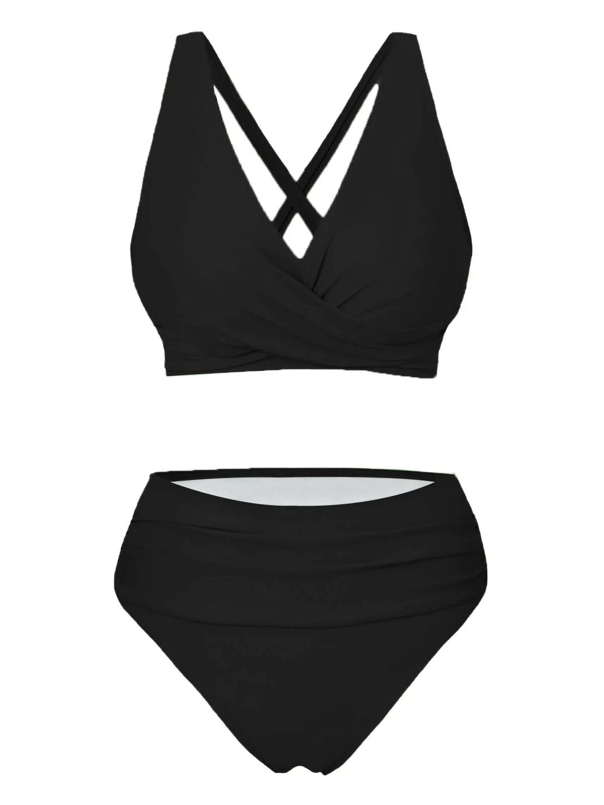 1950s Solid Wrap Crisscross High Waist Bikini Set - Image 7