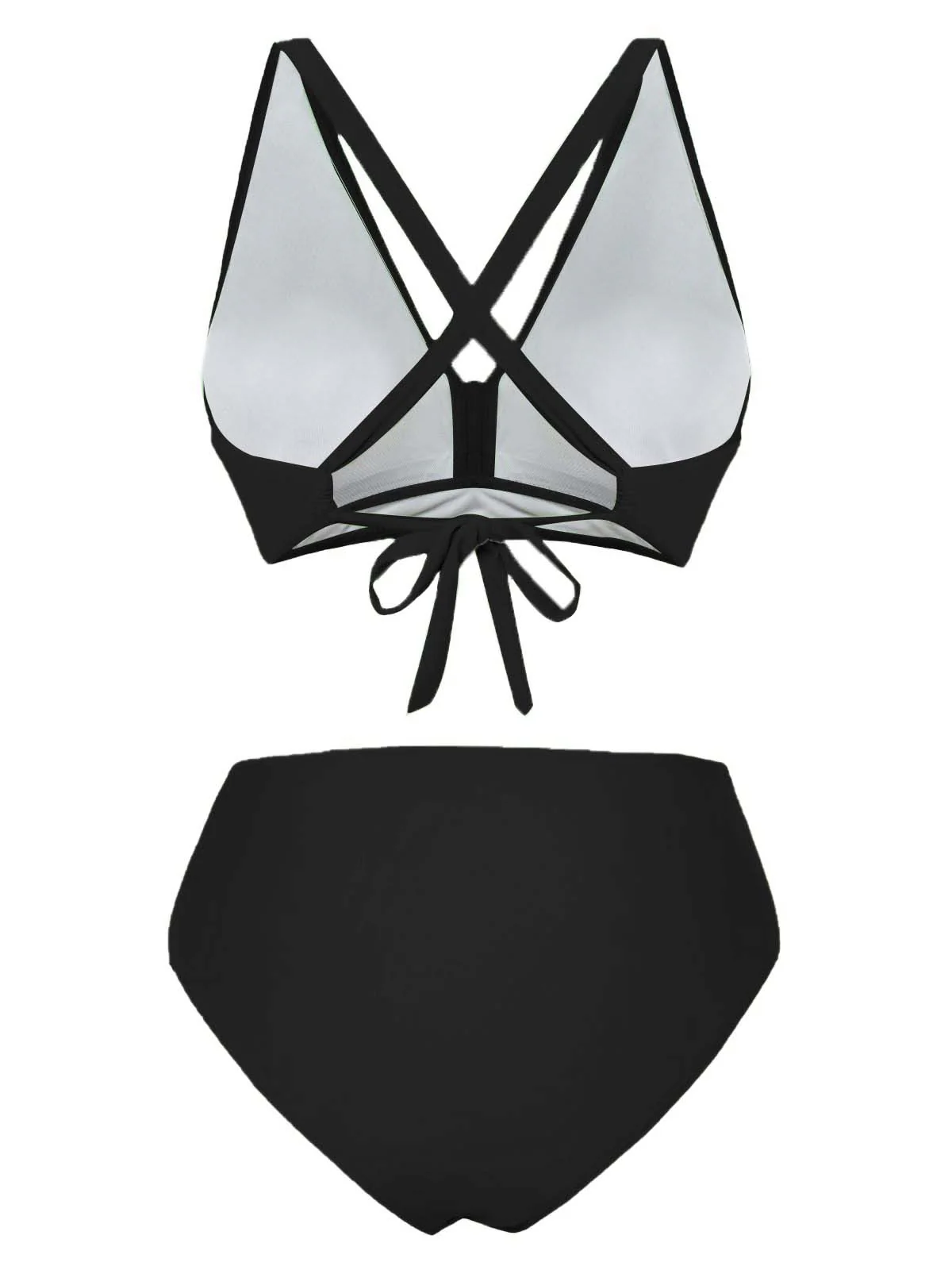 1950s Solid Wrap Crisscross High Waist Bikini Set - Image 8