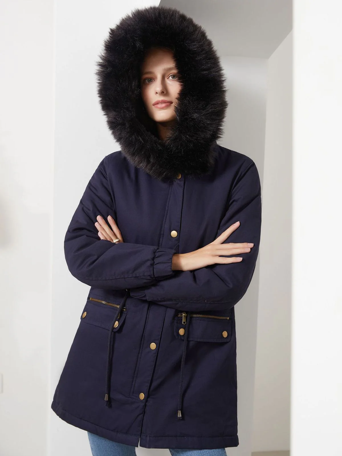 1950s Solid Zipper Fur Trimmed Coat - Image 16