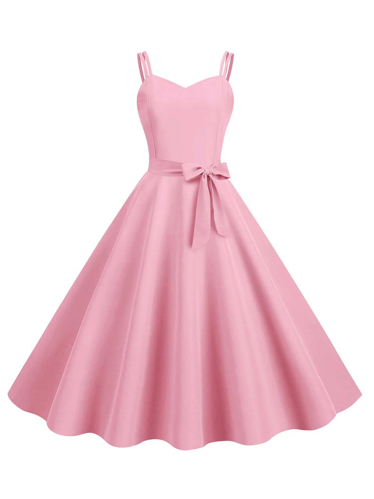 1950s Spaghetti Strap Bow Decor Solid Dress - Image 10