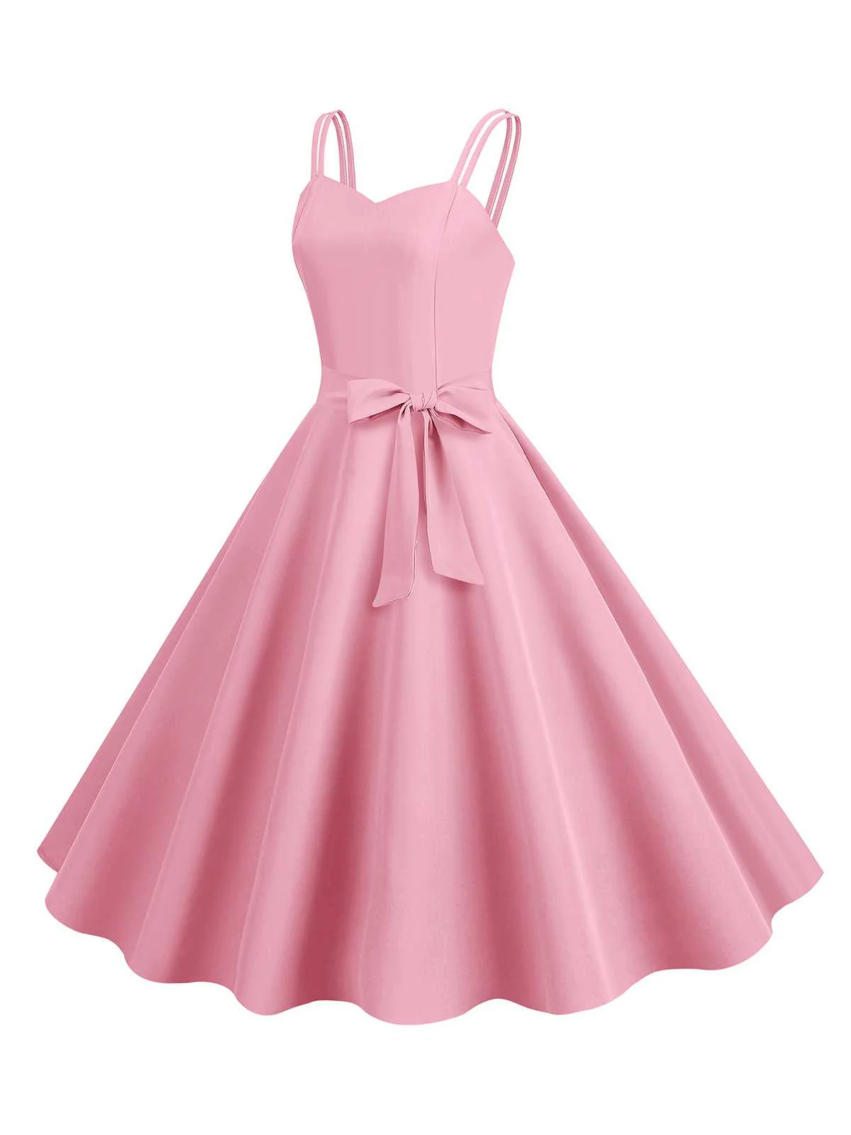 1950s Spaghetti Strap Bow Decor Solid Dress - Image 11