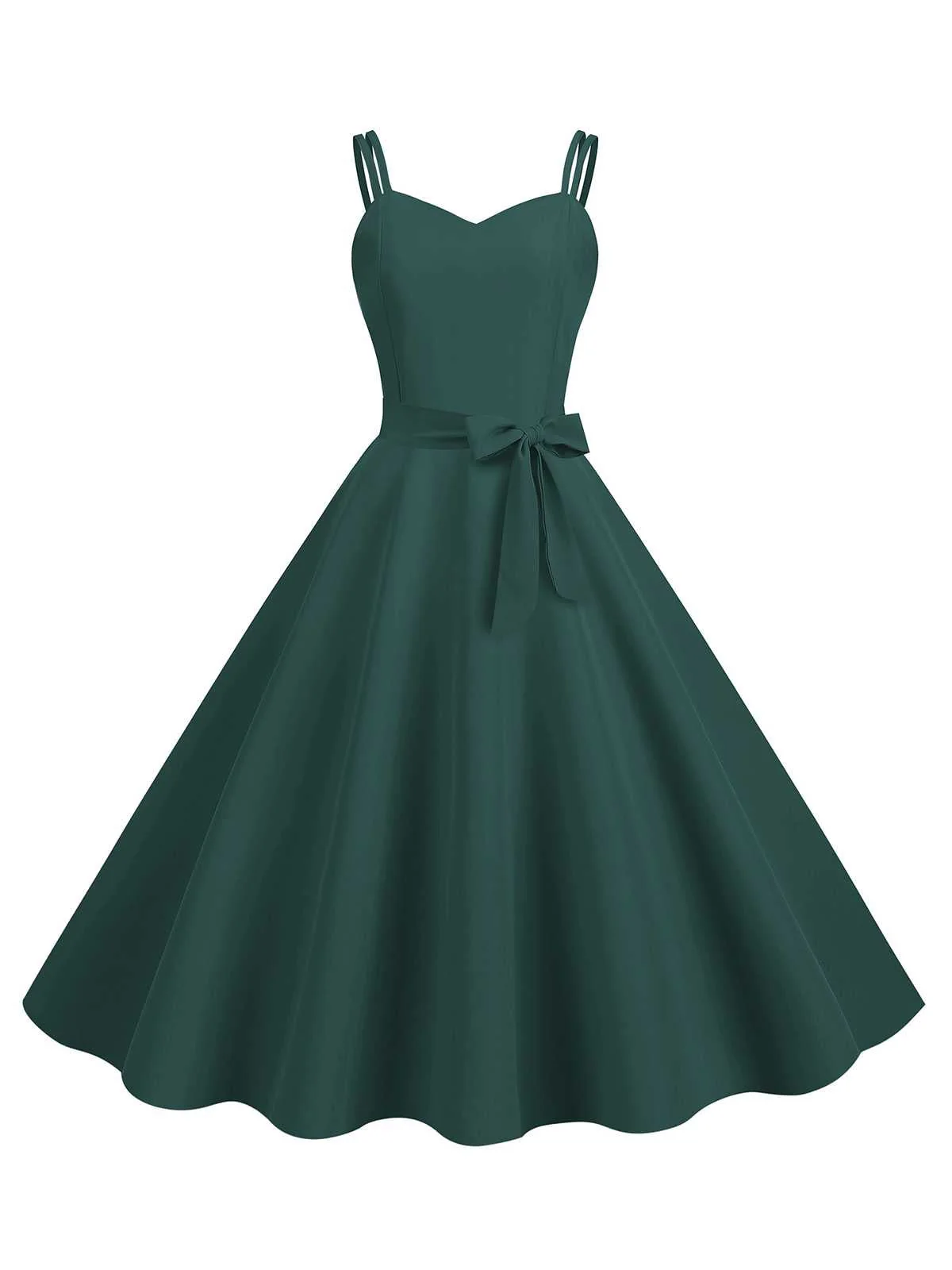 1950s Spaghetti Strap Bow Decor Solid Dress - Image 13