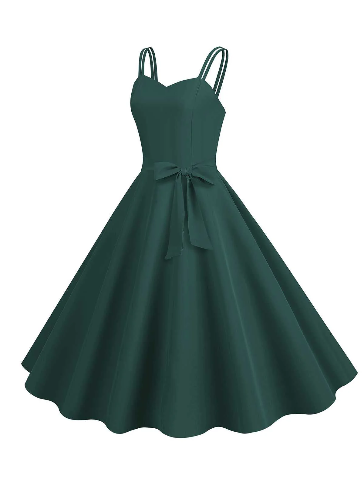 1950s Spaghetti Strap Bow Decor Solid Dress - Image 15