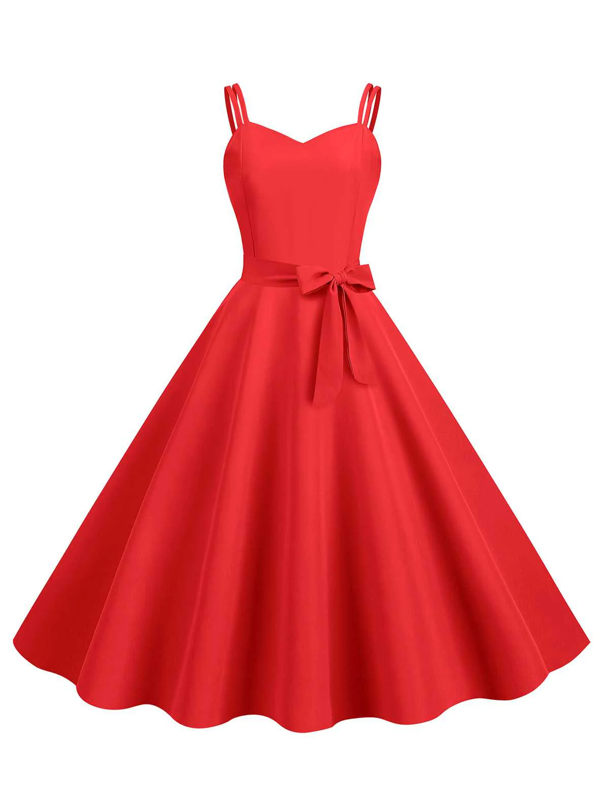 1950s Spaghetti Strap Bow Decor Solid Dress - Image 16