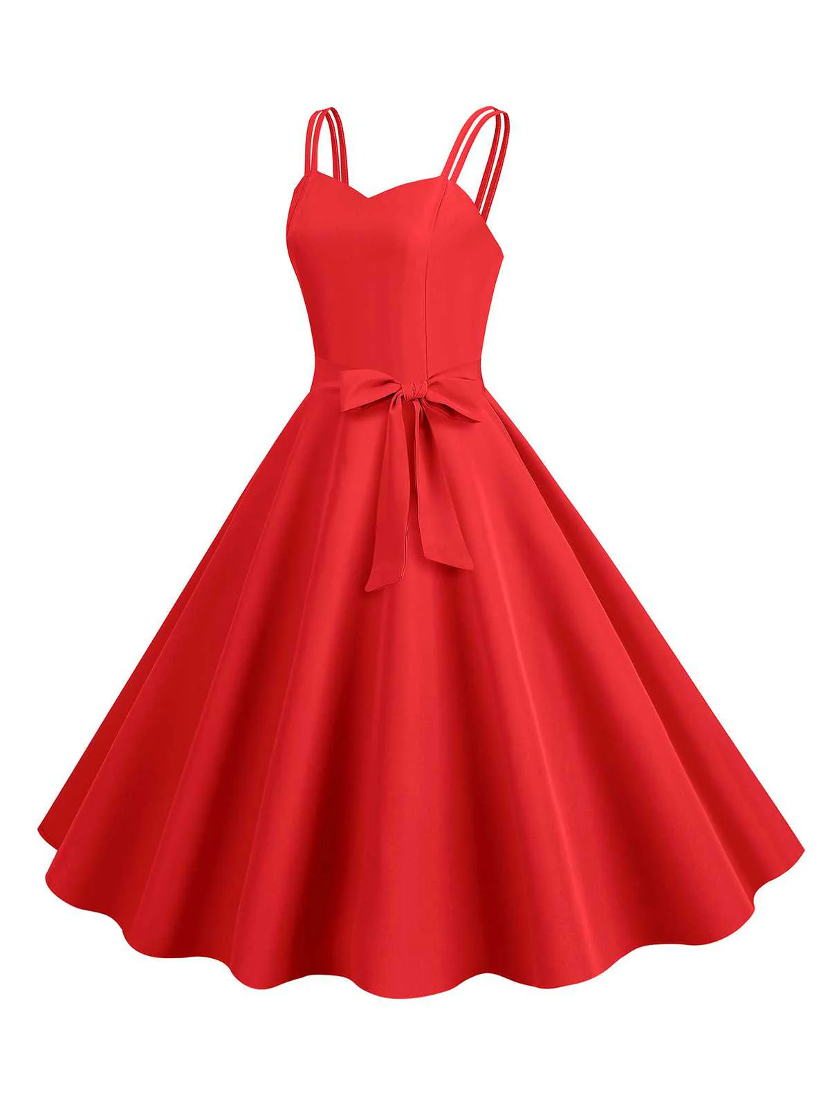 1950s Spaghetti Strap Bow Decor Solid Dress - Image 17