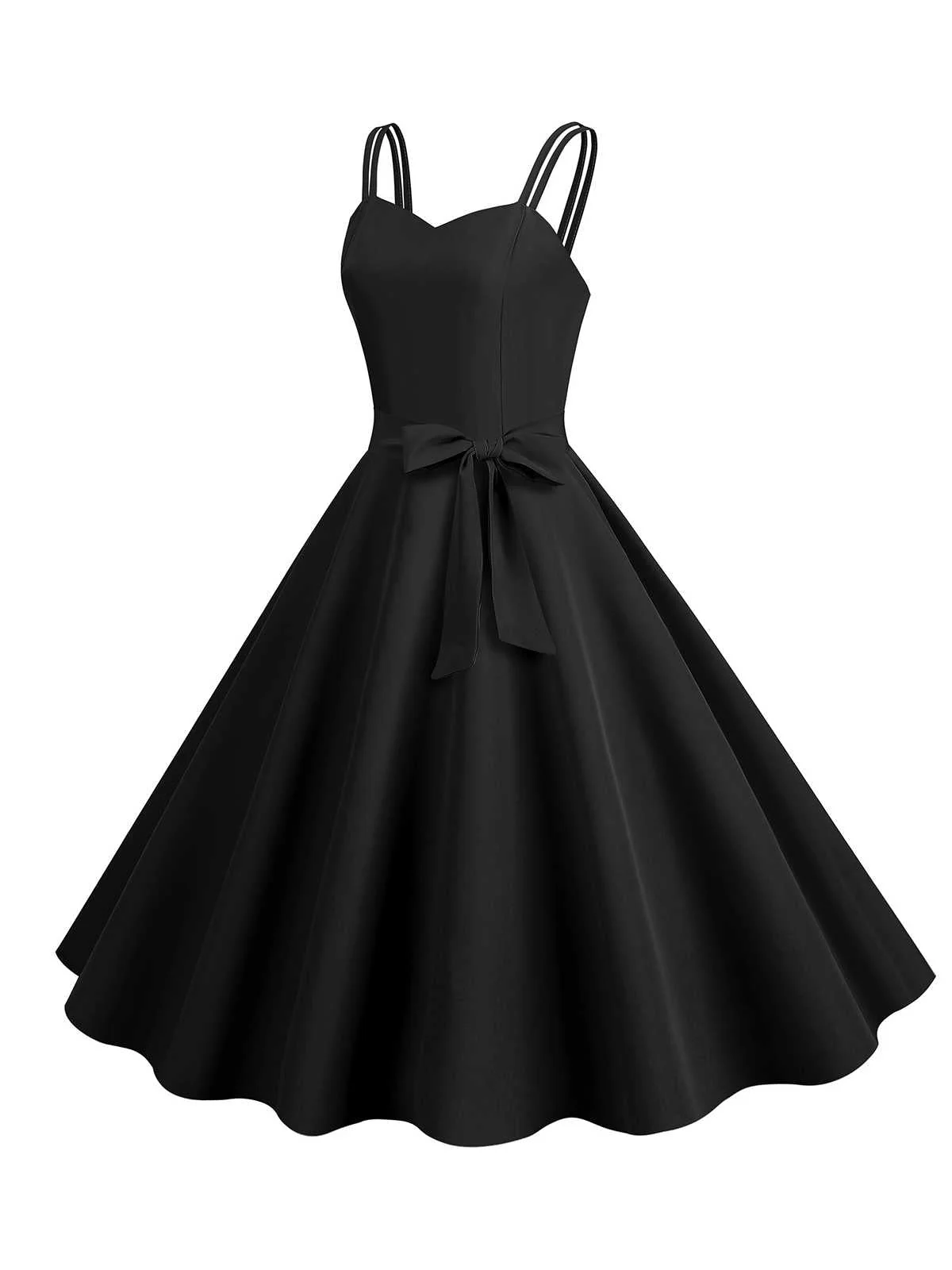 1950s Spaghetti Strap Bow Decor Solid Dress - Image 2