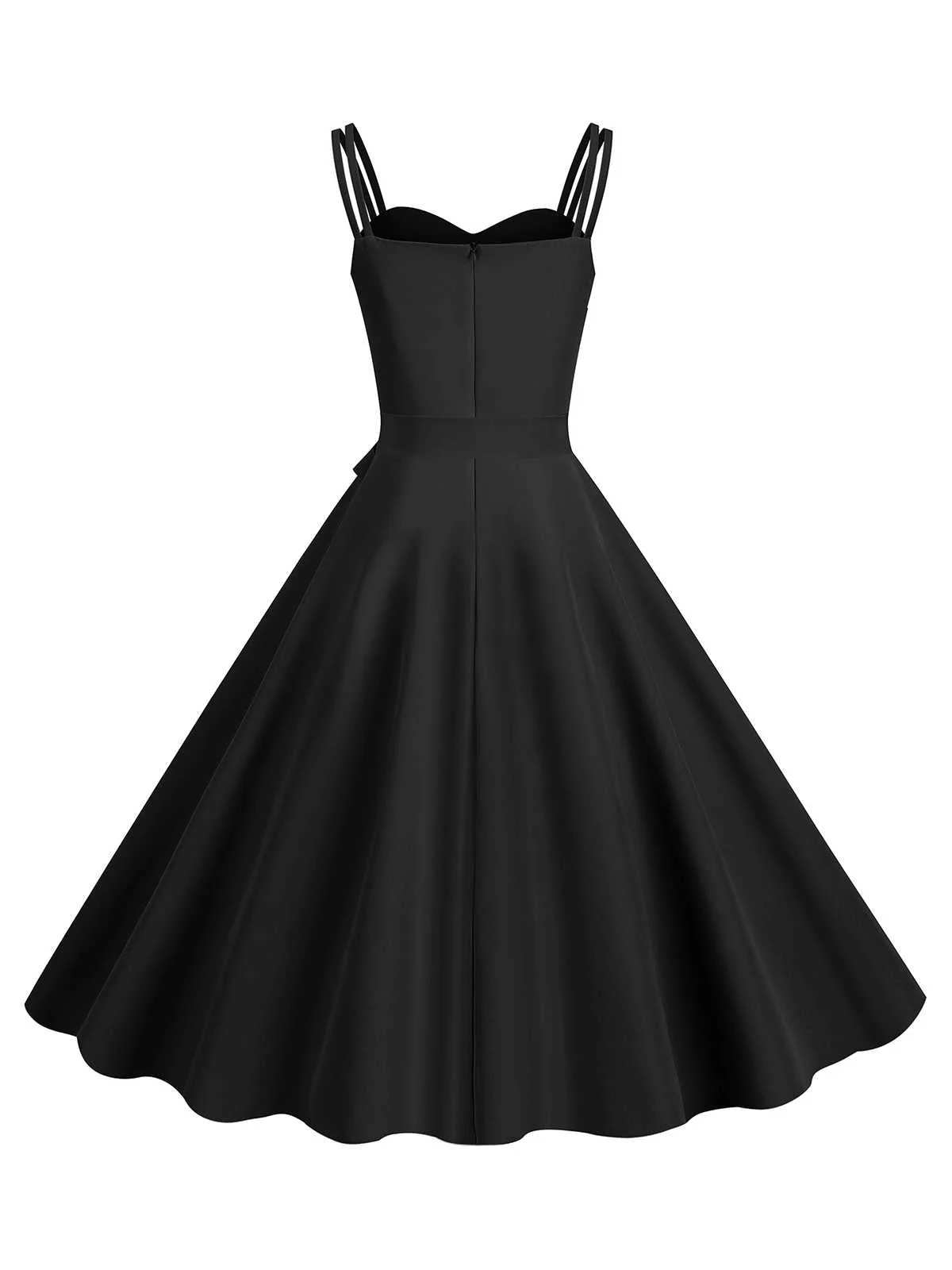 1950s Spaghetti Strap Bow Decor Solid Dress - Image 3