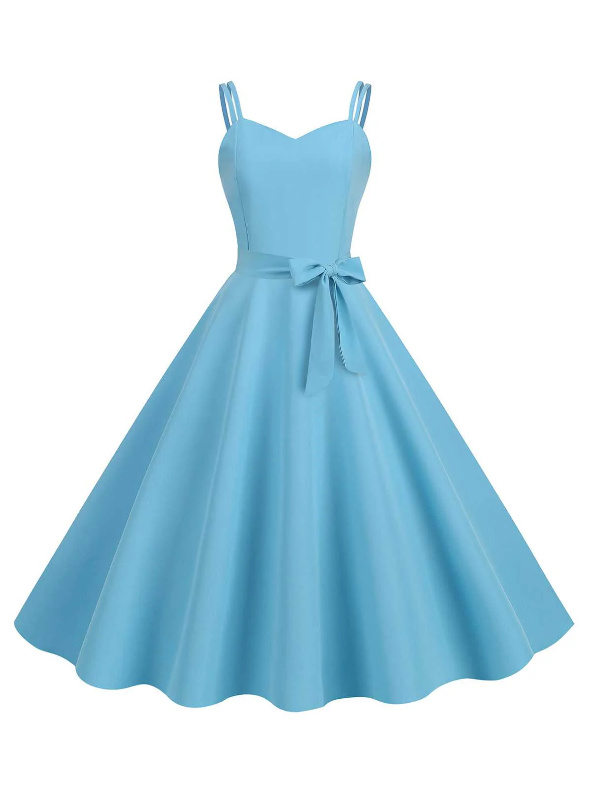 1950s Spaghetti Strap Bow Decor Solid Dress - Image 4