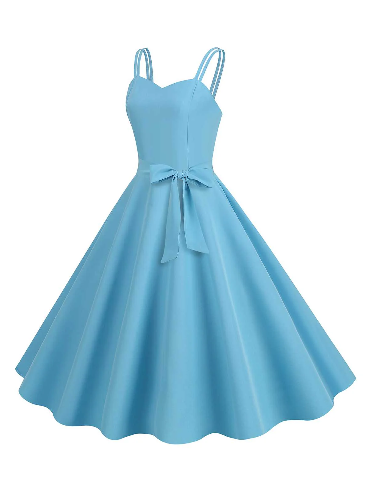 1950s Spaghetti Strap Bow Decor Solid Dress - Image 5