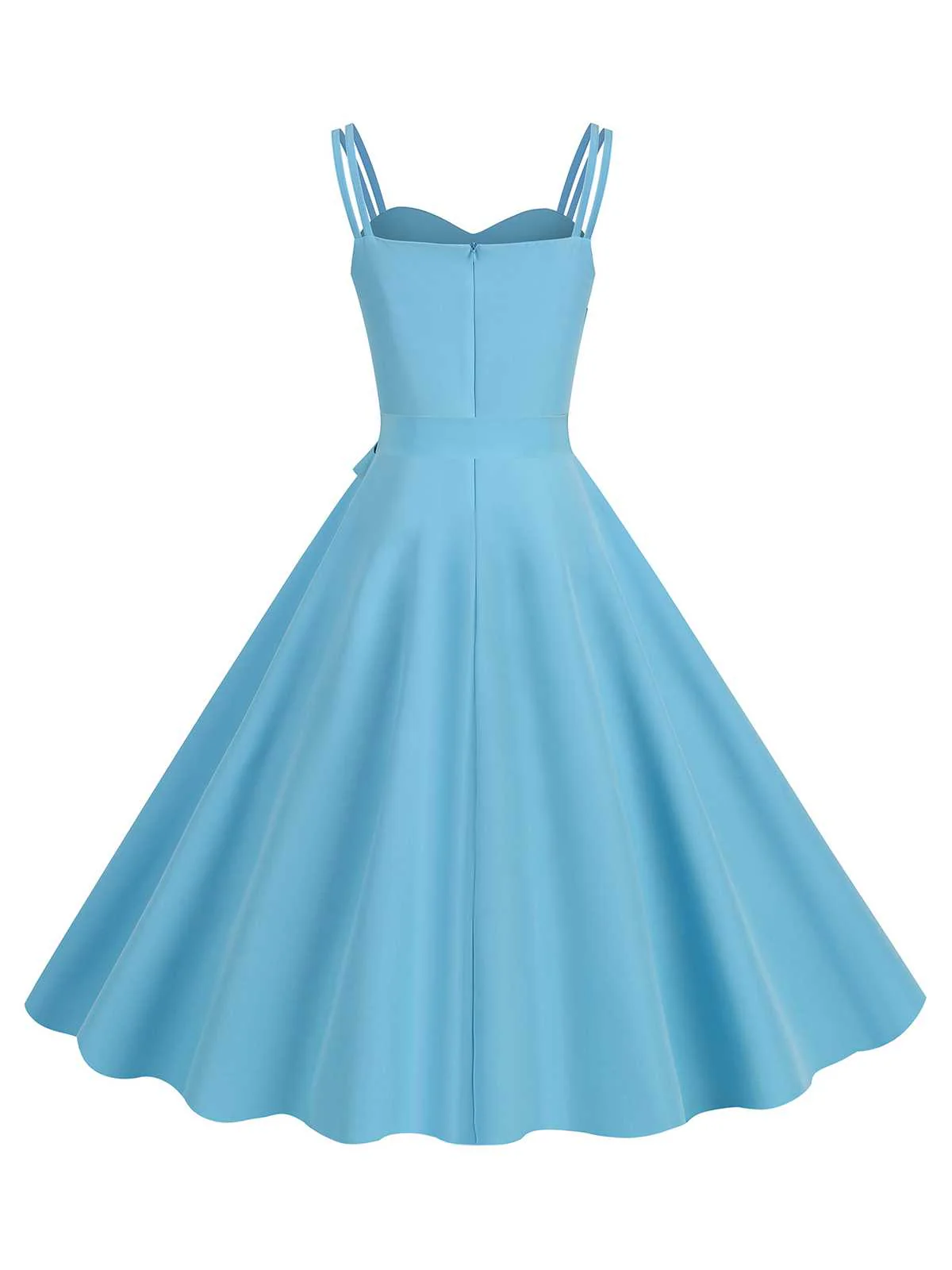 1950s Spaghetti Strap Bow Decor Solid Dress - Image 6