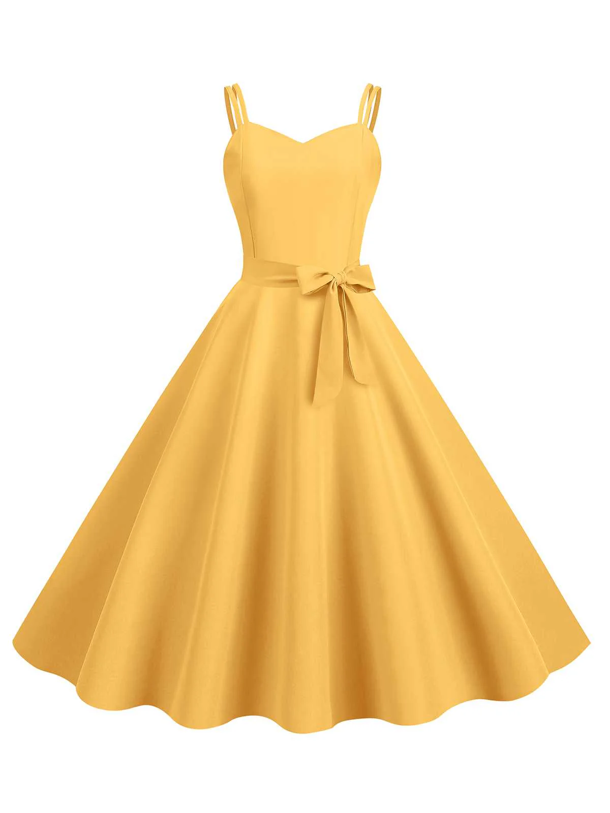 1950s Spaghetti Strap Bow Decor Solid Dress - Image 7