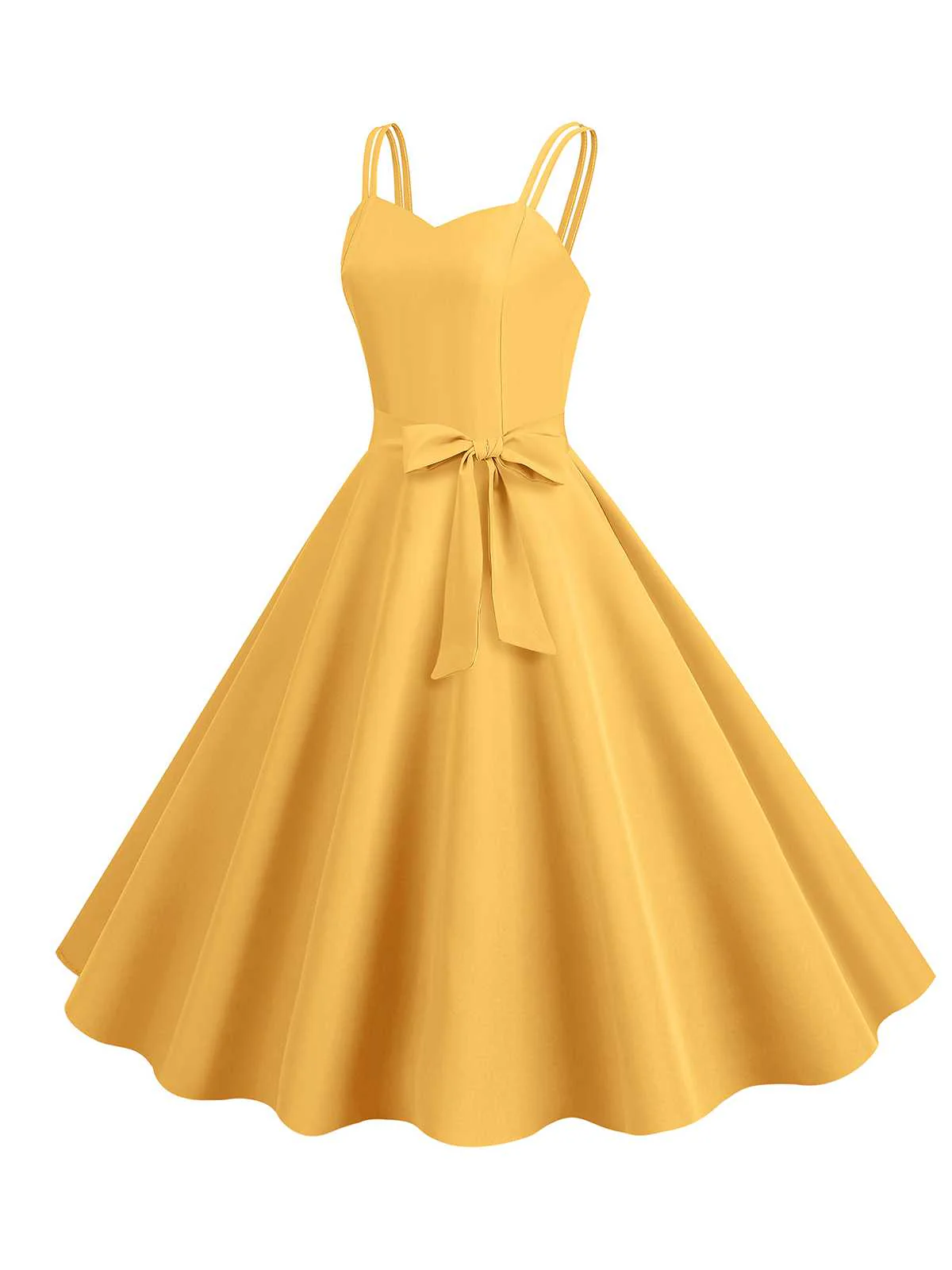 1950s Spaghetti Strap Bow Decor Solid Dress - Image 8