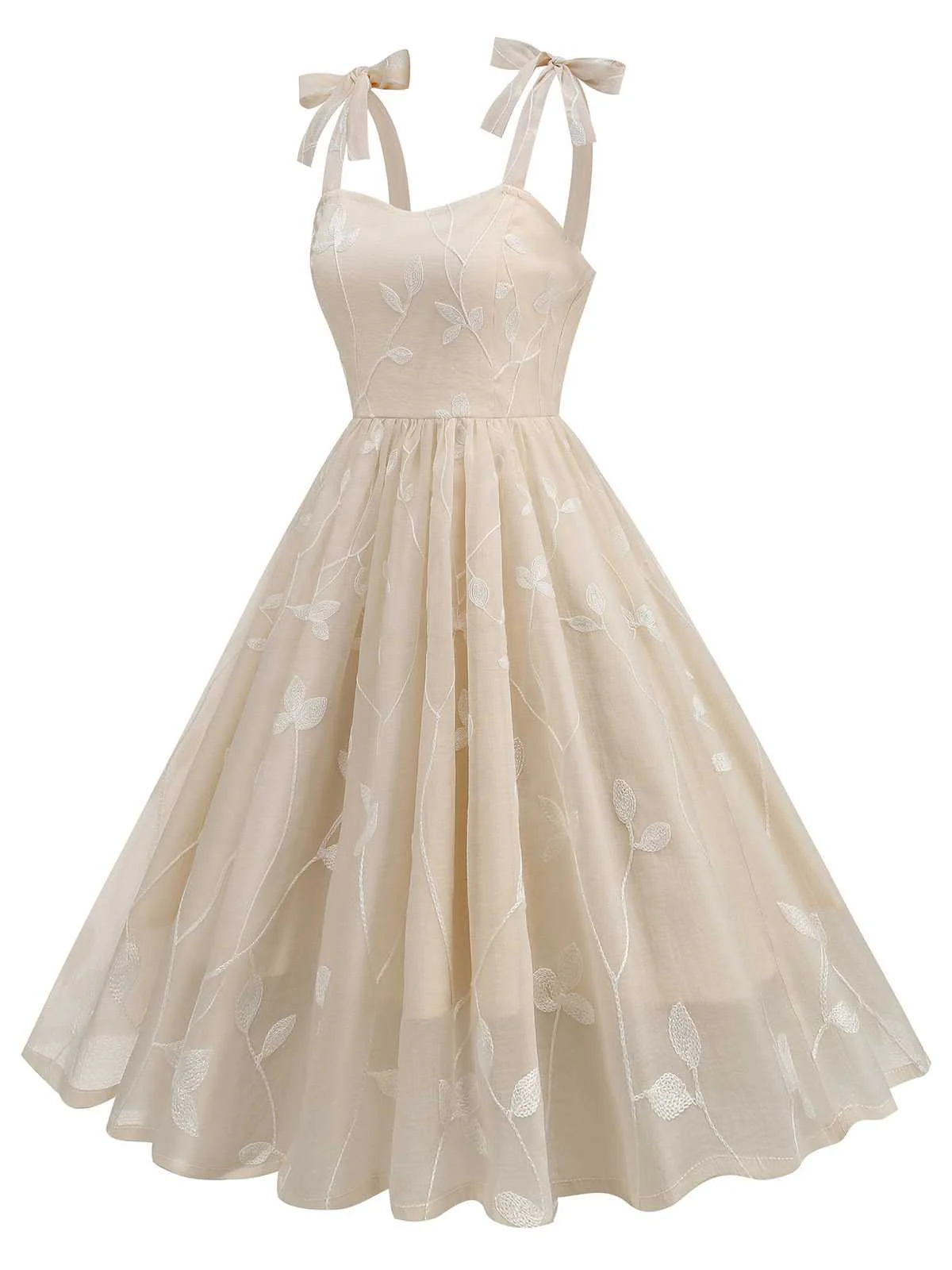 1950s Spaghetti Strap Bow Leaves Mesh Dress - Image 10