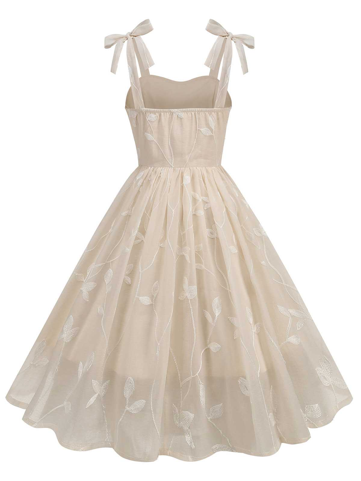 1950s Spaghetti Strap Bow Leaves Mesh Dress - Image 11