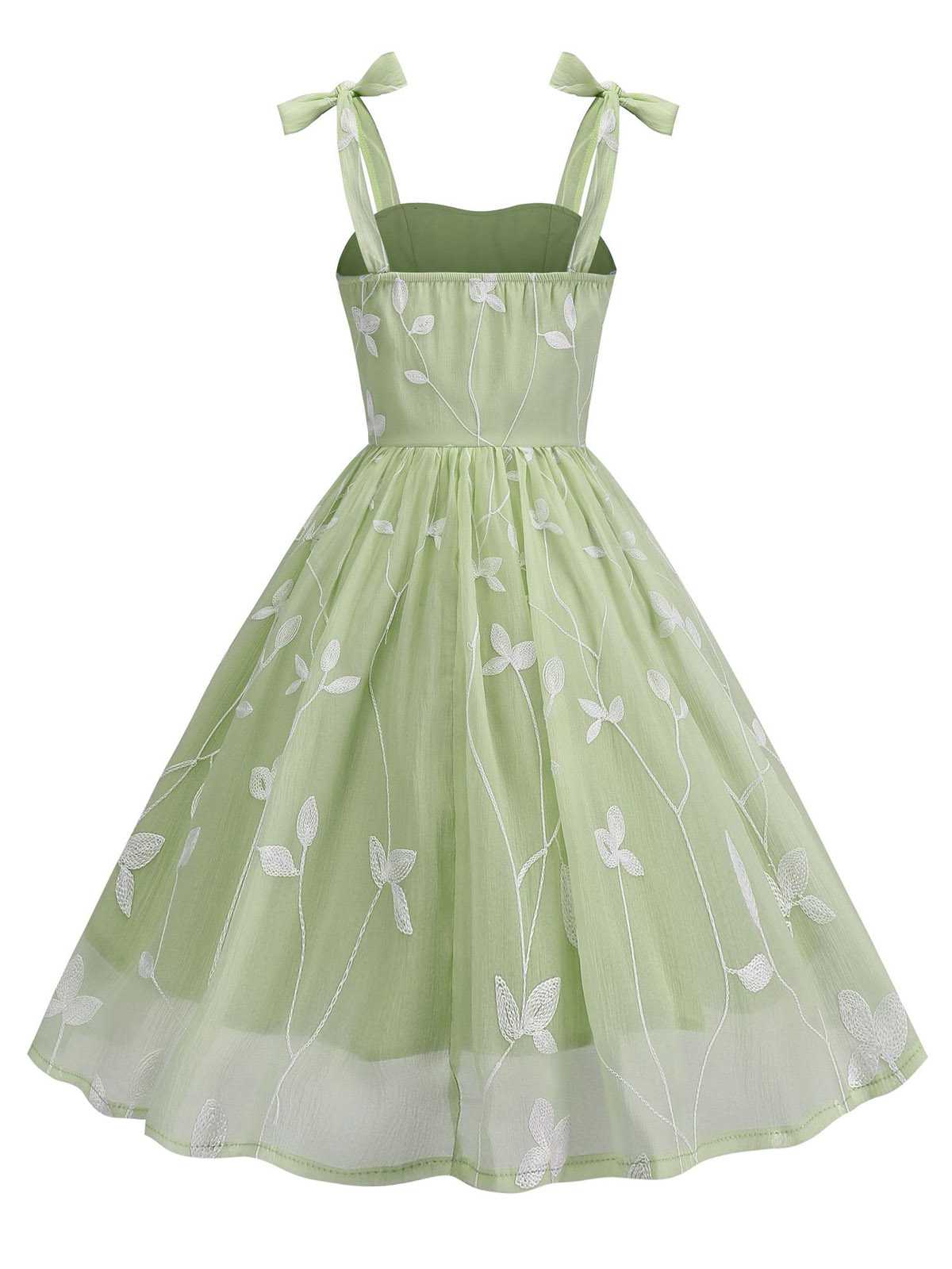 1950s Spaghetti Strap Bow Leaves Mesh Dress - Image 15