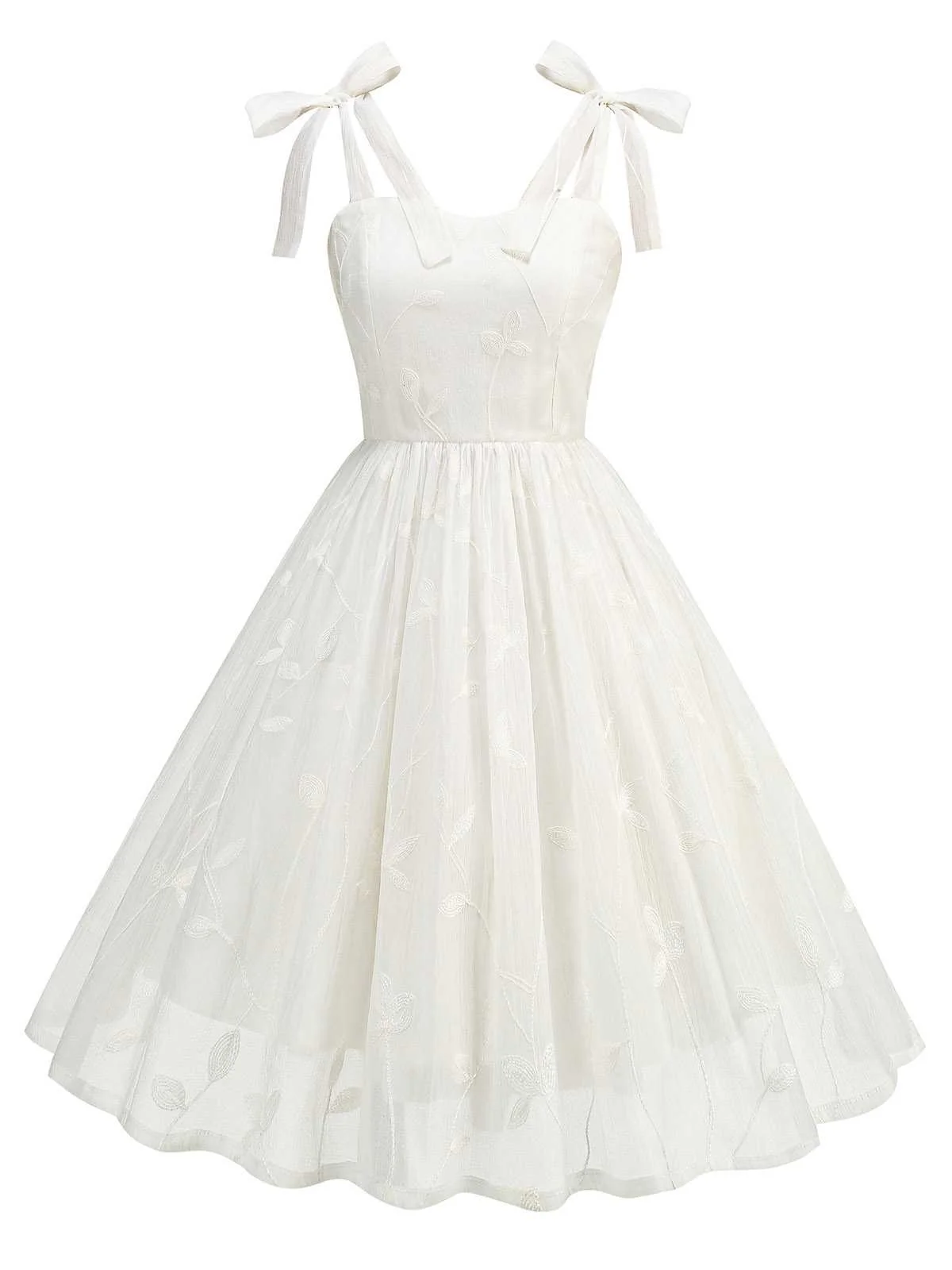 1950s Spaghetti Strap Bow Leaves Mesh Dress - Image 17