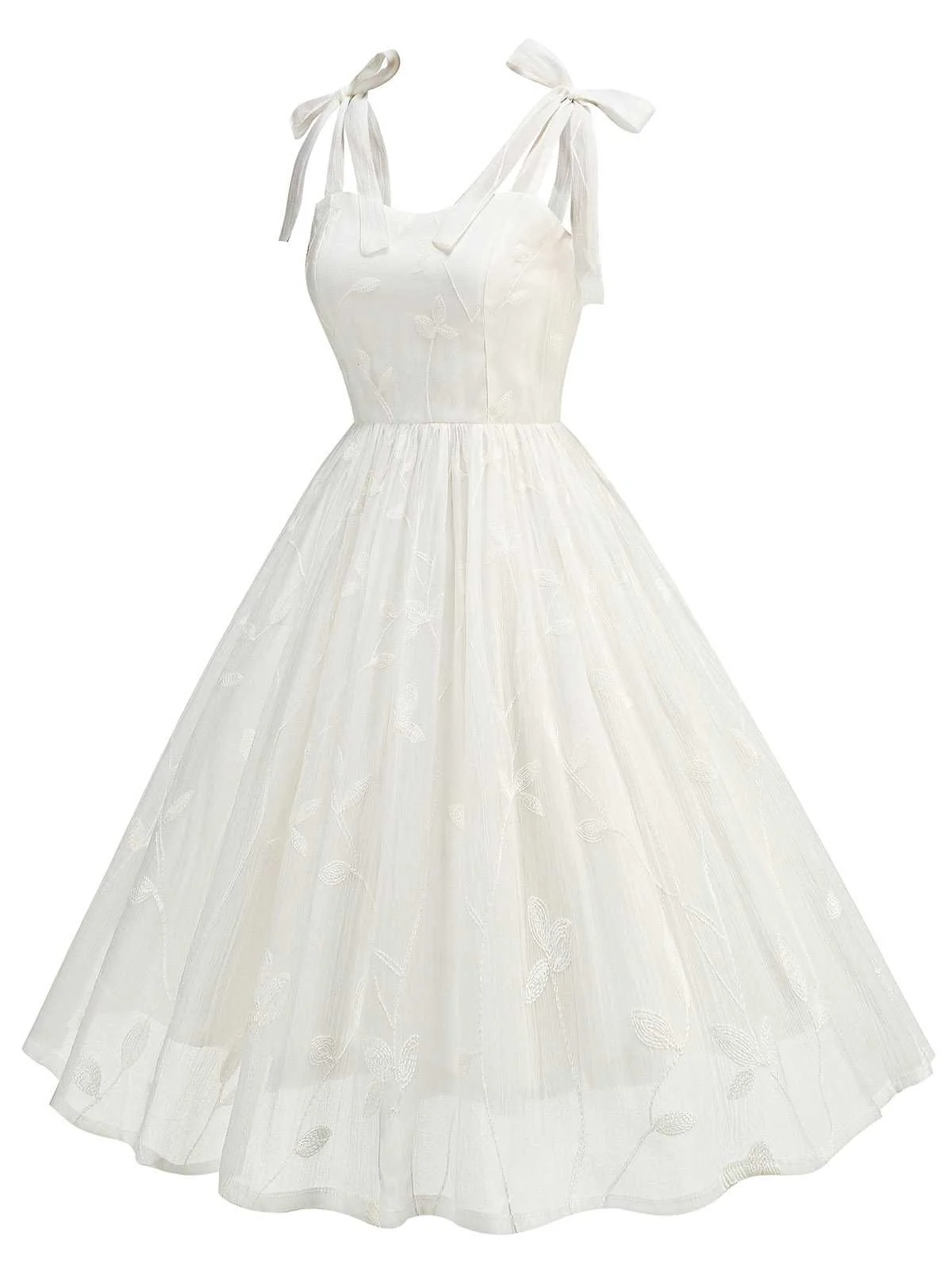 1950s Spaghetti Strap Bow Leaves Mesh Dress - Image 18