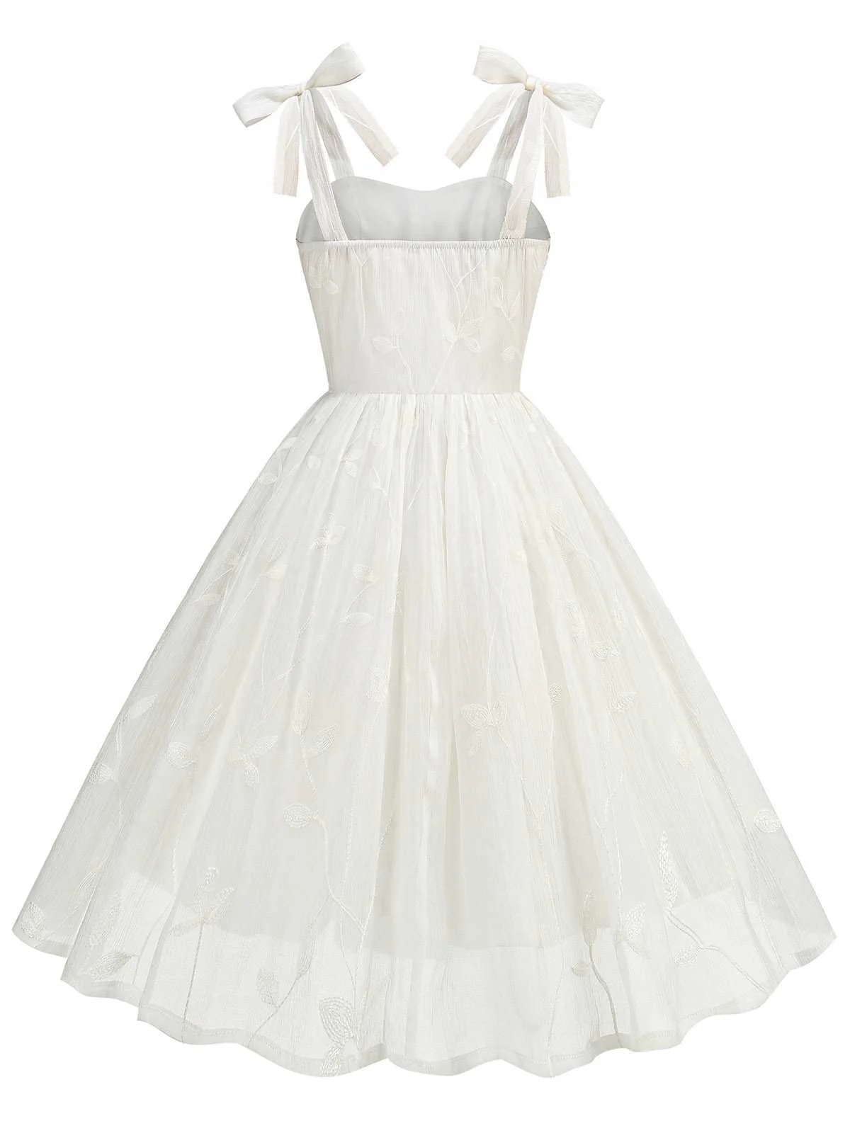 1950s Spaghetti Strap Bow Leaves Mesh Dress - Image 19
