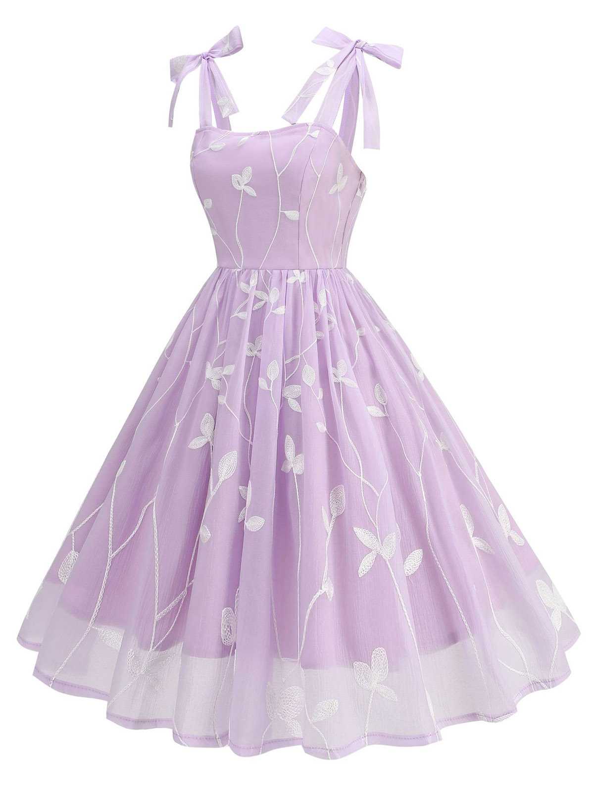 1950s Spaghetti Strap Bow Leaves Mesh Dress - Image 2