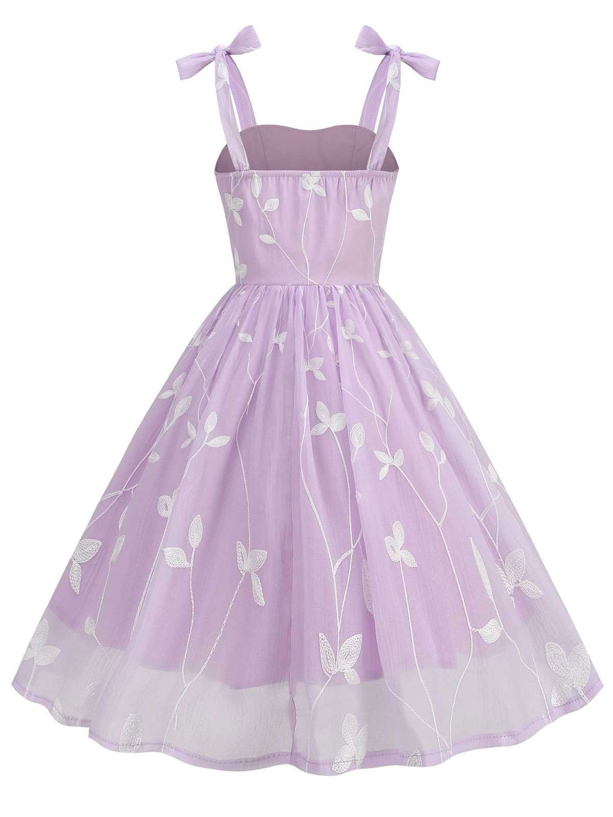 1950s Spaghetti Strap Bow Leaves Mesh Dress - Image 3