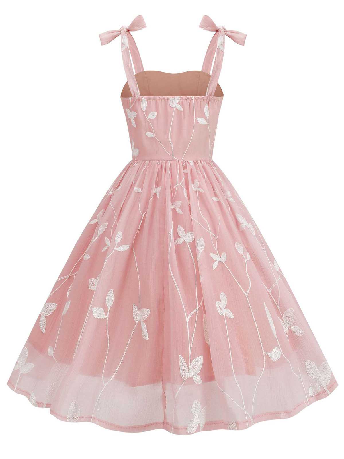 1950s Spaghetti Strap Bow Leaves Mesh Dress - Image 7