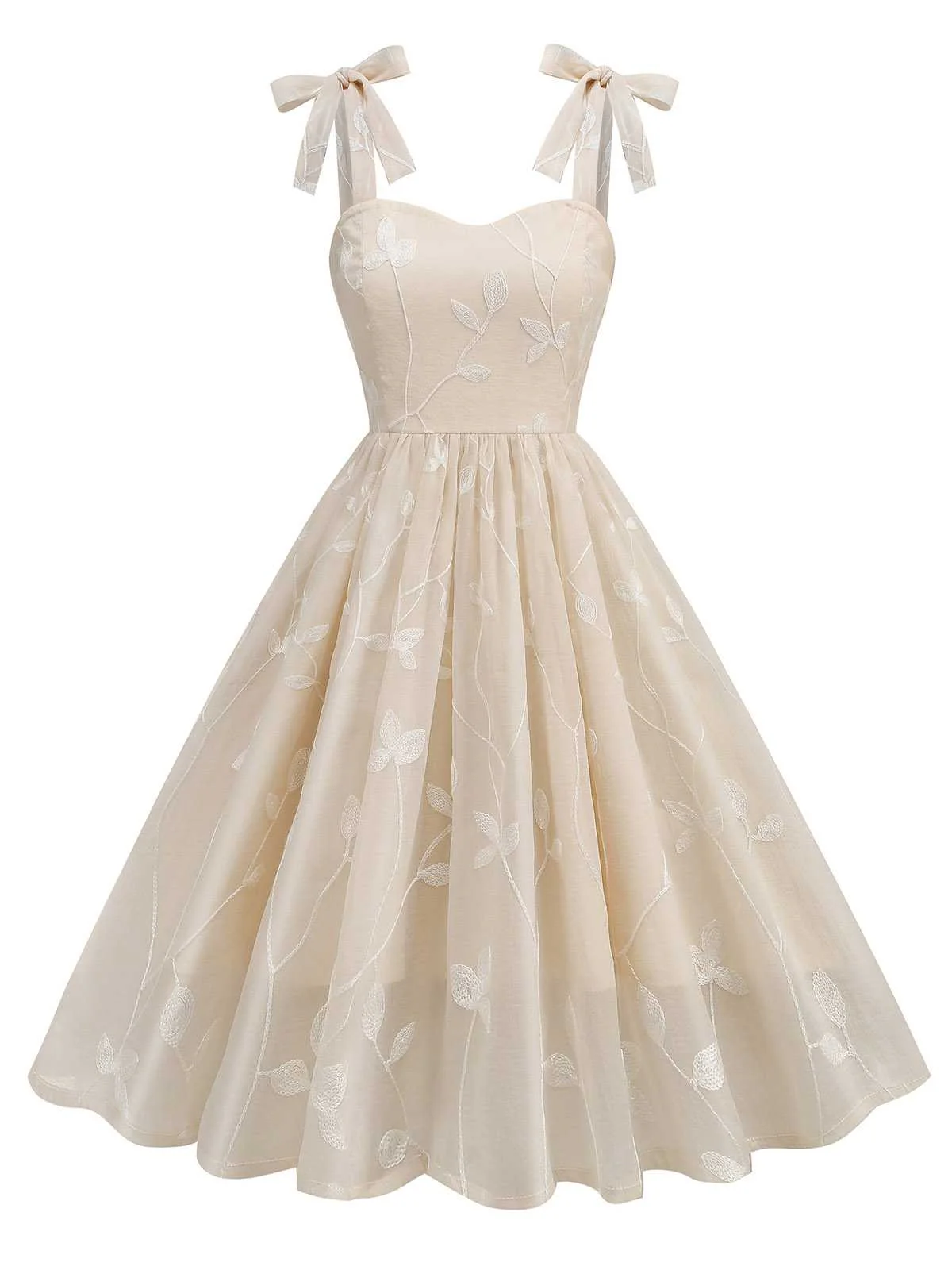 1950s Spaghetti Strap Bow Leaves Mesh Dress - Image 9