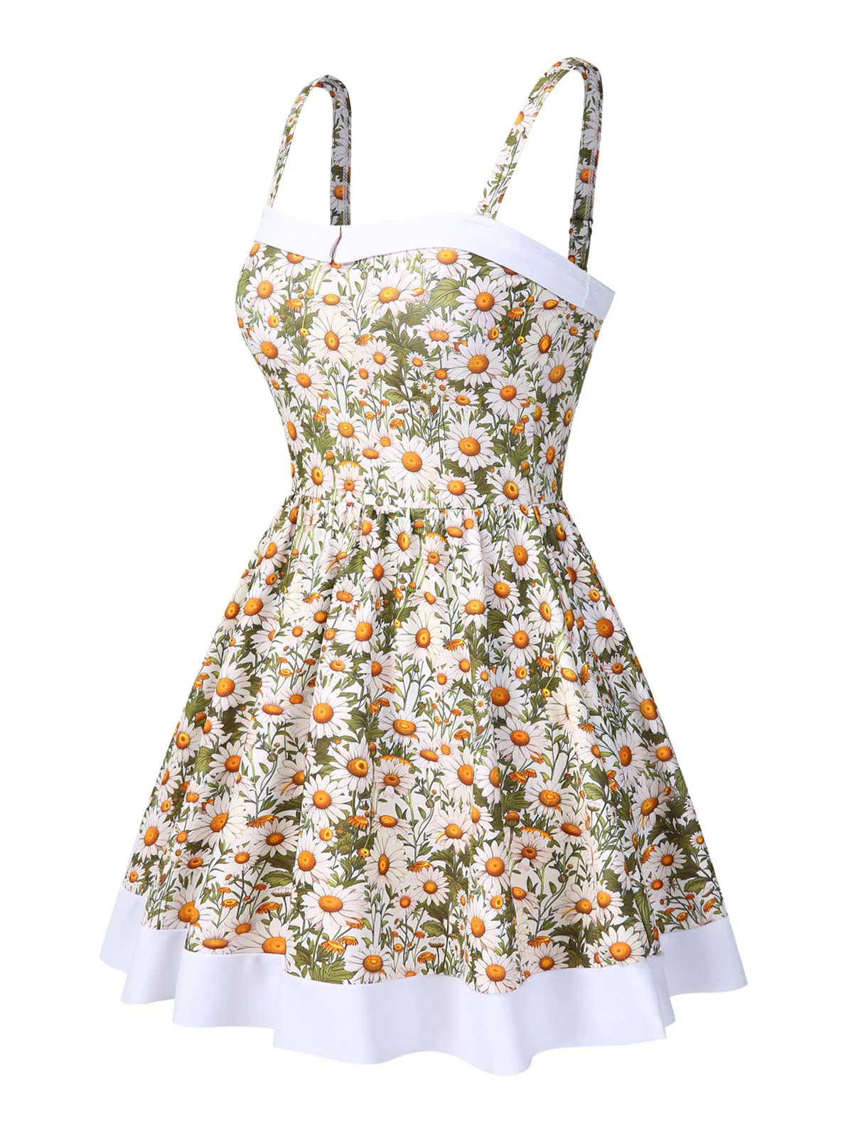 1950s Spaghetti Strap Daisy Binding Swimdress - Image 3