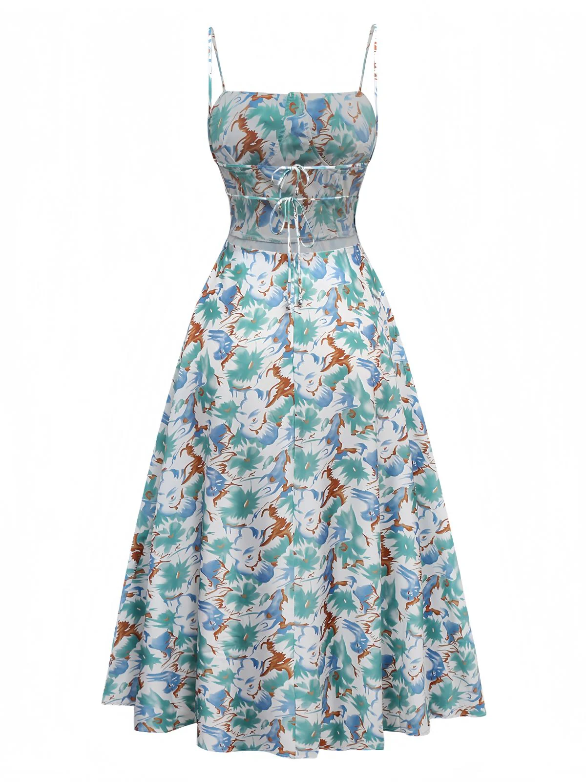 1950s Spaghetti Strap Floral Backless Side Slit Dress - Image 2
