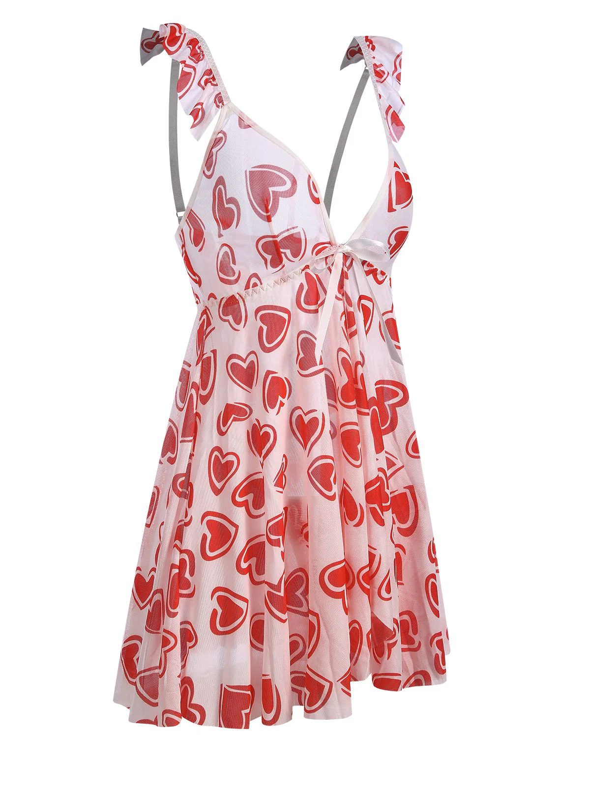 1950s Spaghetti Strap Heart Ruffles Mini Nightgown - Image 2