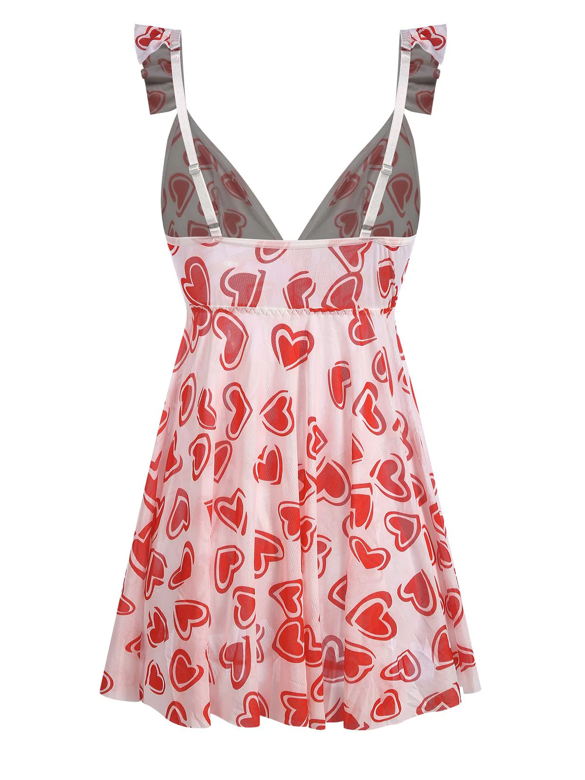 1950s Spaghetti Strap Heart Ruffles Mini Nightgown - Image 3