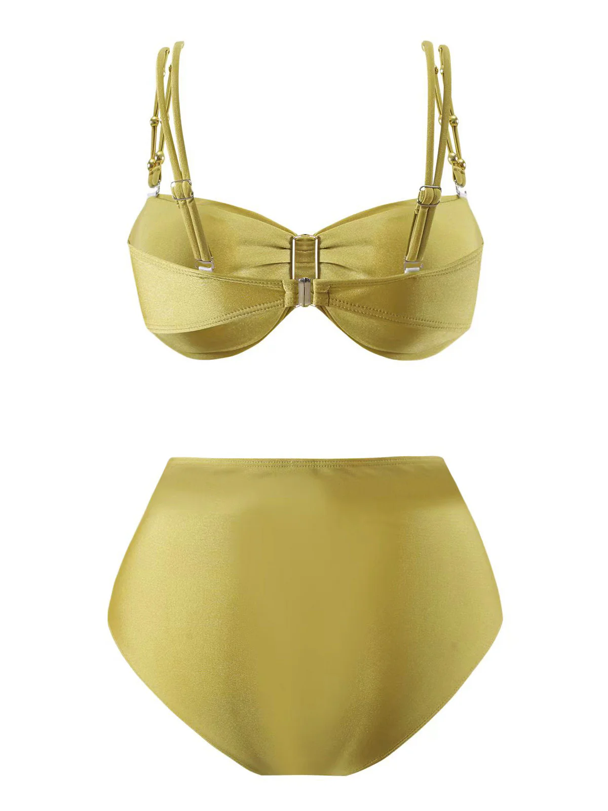 1950s Spaghetti Strap Jewel High-Waist Solid Bikini Set - Image 2