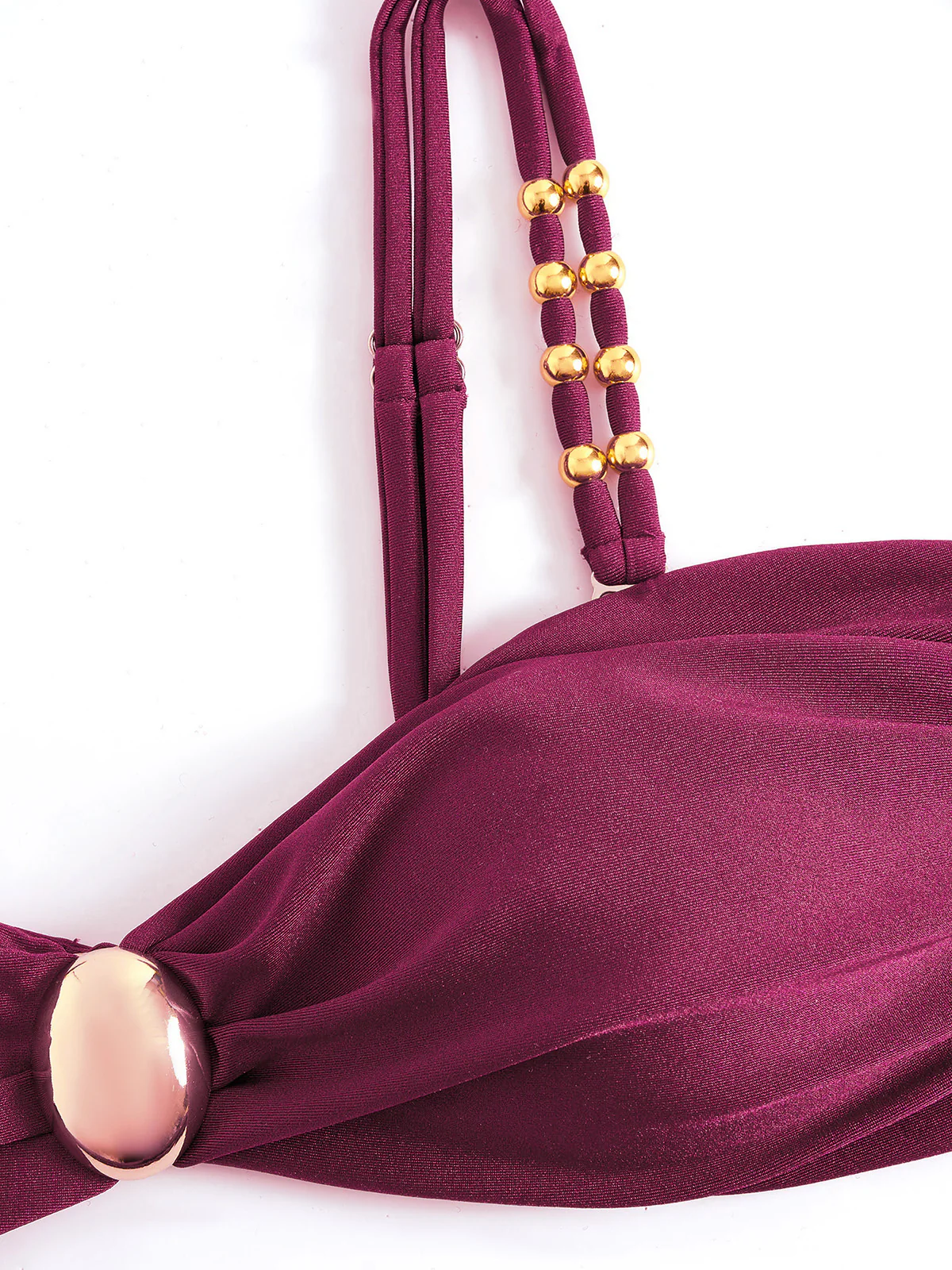 1950s Spaghetti Strap Jewel High-Waist Solid Bikini Set - Image 5