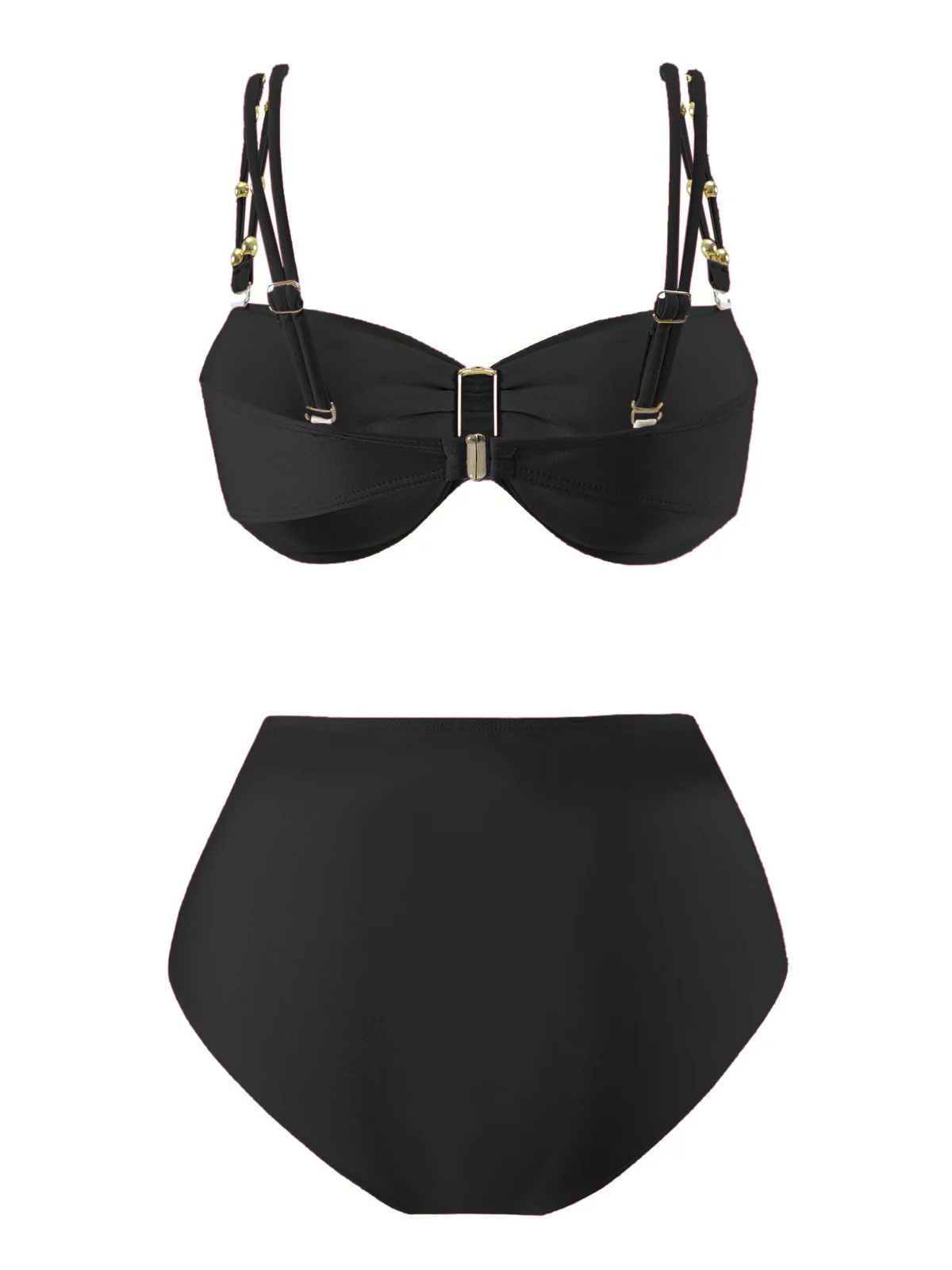1950s Spaghetti Strap Jewel High-Waist Solid Bikini Set - Image 8
