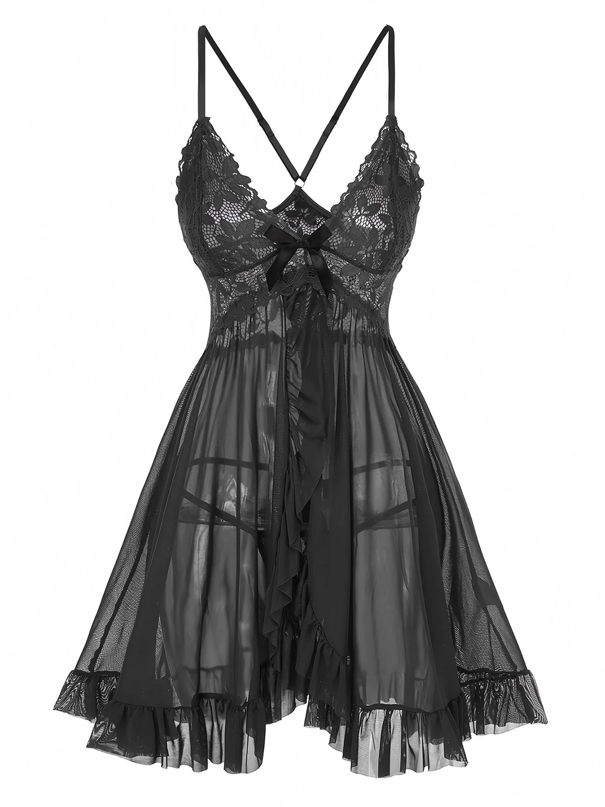 1950s Spaghetti Strap Lace Sheer Nightgown - Image 4