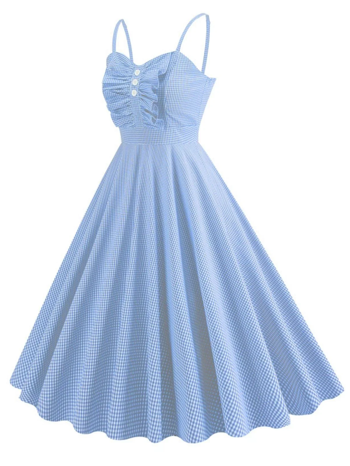 1950s Spaghetti Strap Plaids Button Swing Dress - Image 2