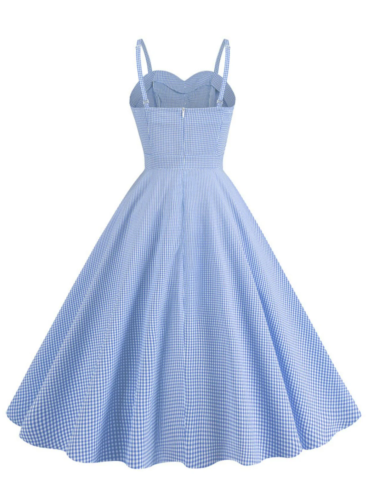 1950s Spaghetti Strap Plaids Button Swing Dress - Image 3