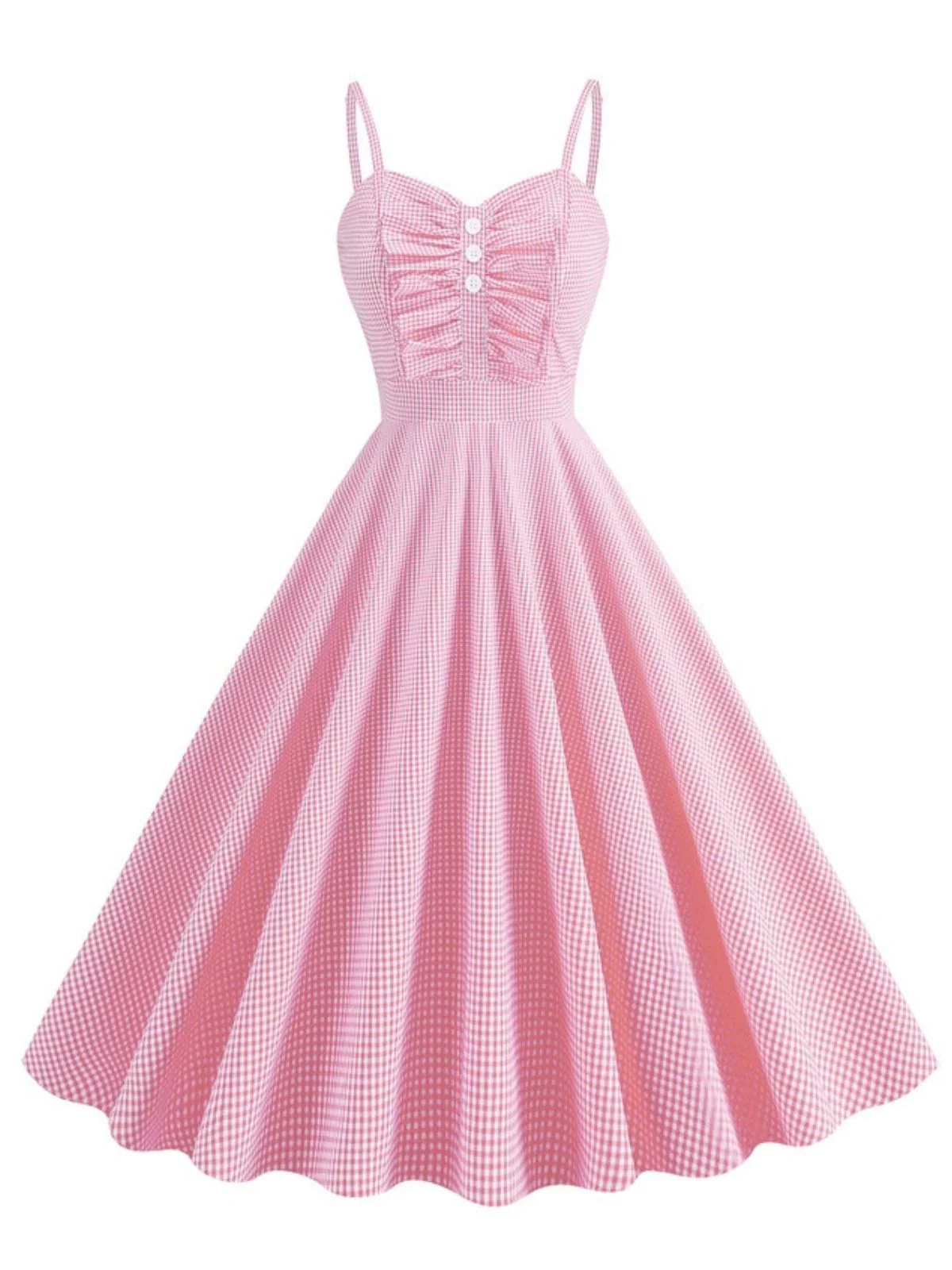 1950s Spaghetti Strap Plaids Button Swing Dress - Image 4