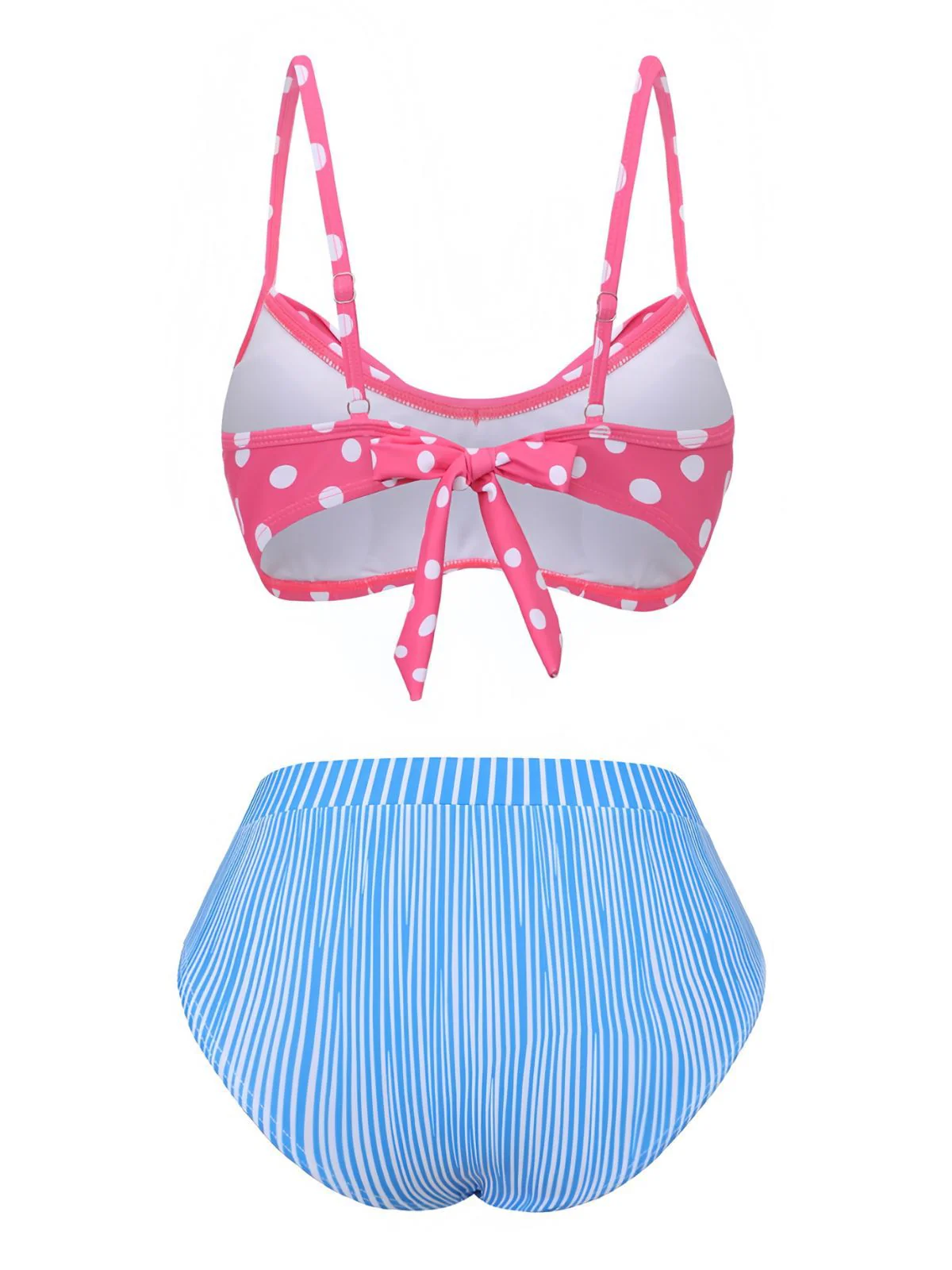 1950s Spaghetti Strap Polka Dot Striped Bow Bikini Set - Image 3