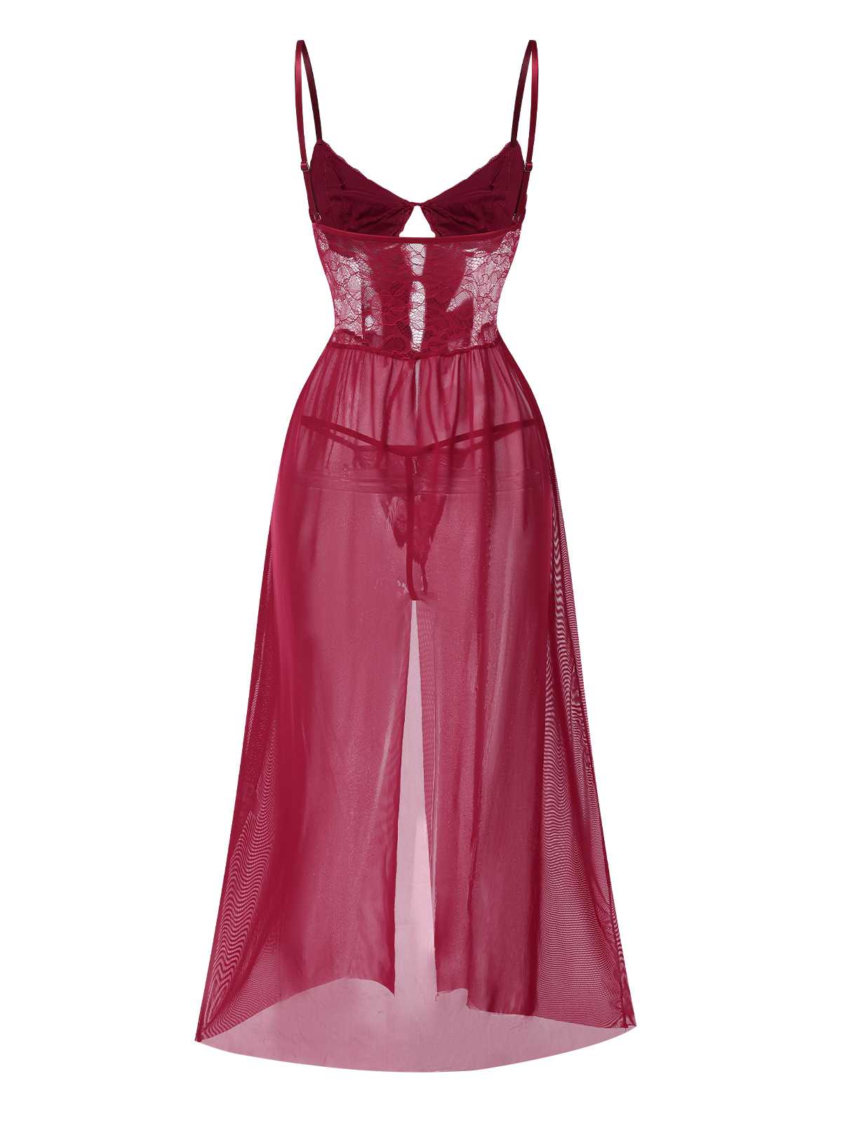 1950s Spaghetti Strap Sheer Lace Satin Bow Nightgown - Image 3