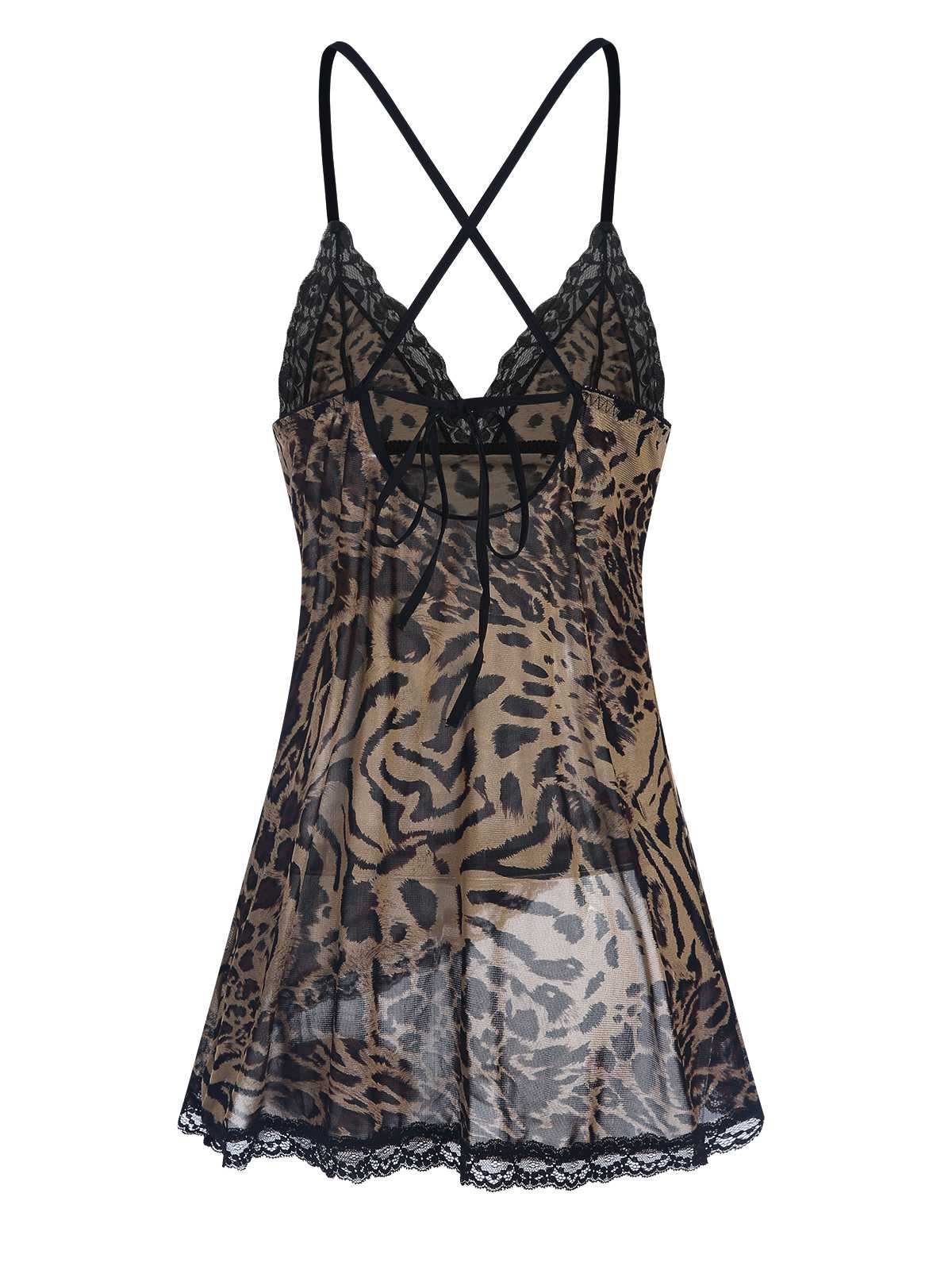 1950s Spaghetti Strap Slit Leopard Lace Nightgown - Image 3